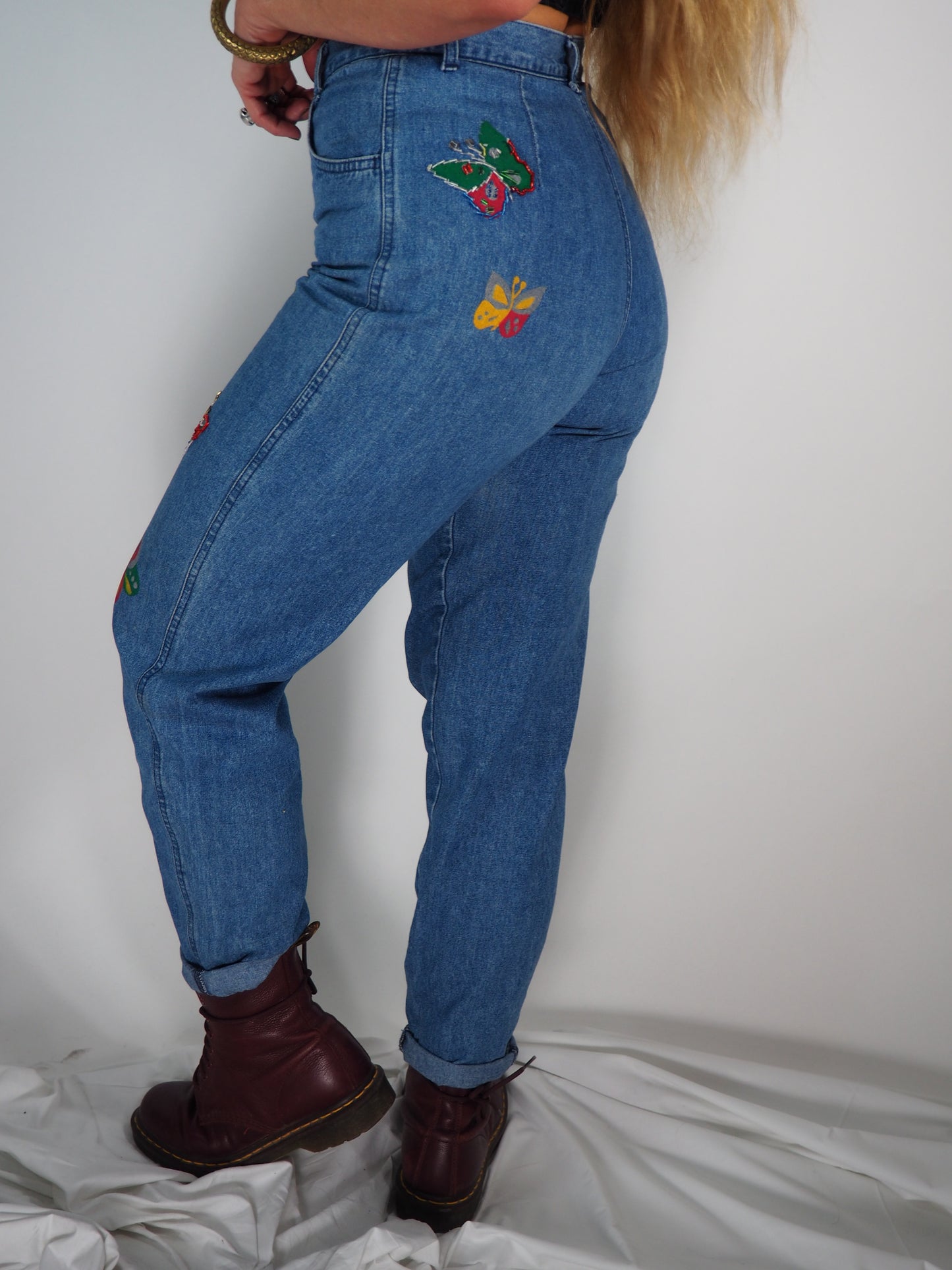 Vintage 1980s Hand-Painted and Beaded Denim Jeans