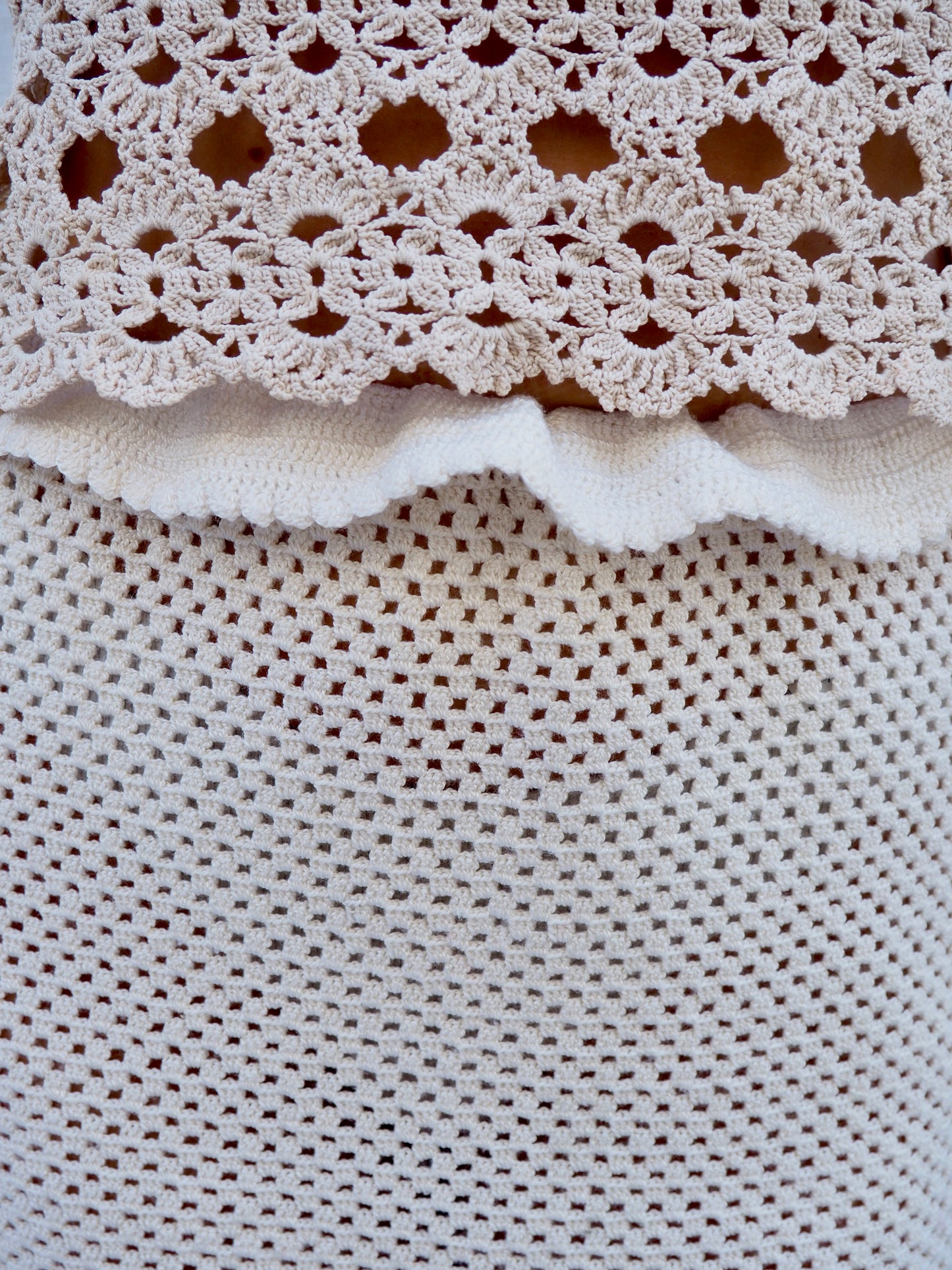 Up-cycled Vintage 1970s Crochet Skirt with Drawstring Waist – Handmade by Vagabond Ibiza