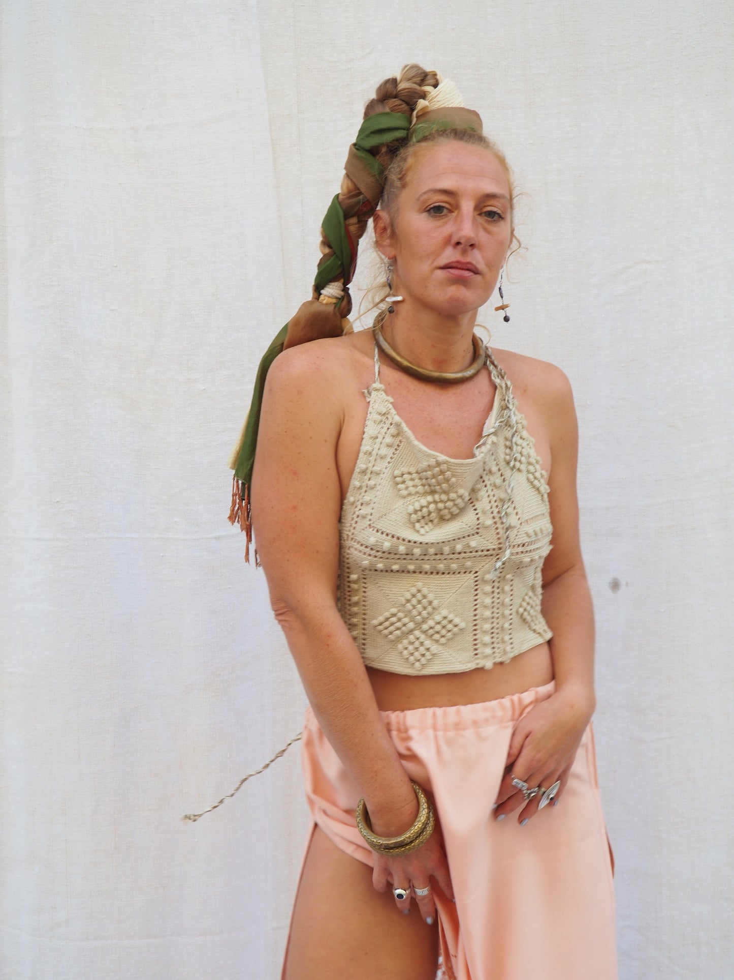 Up-cycled crochet silk tie top by Vagabond Ibiza