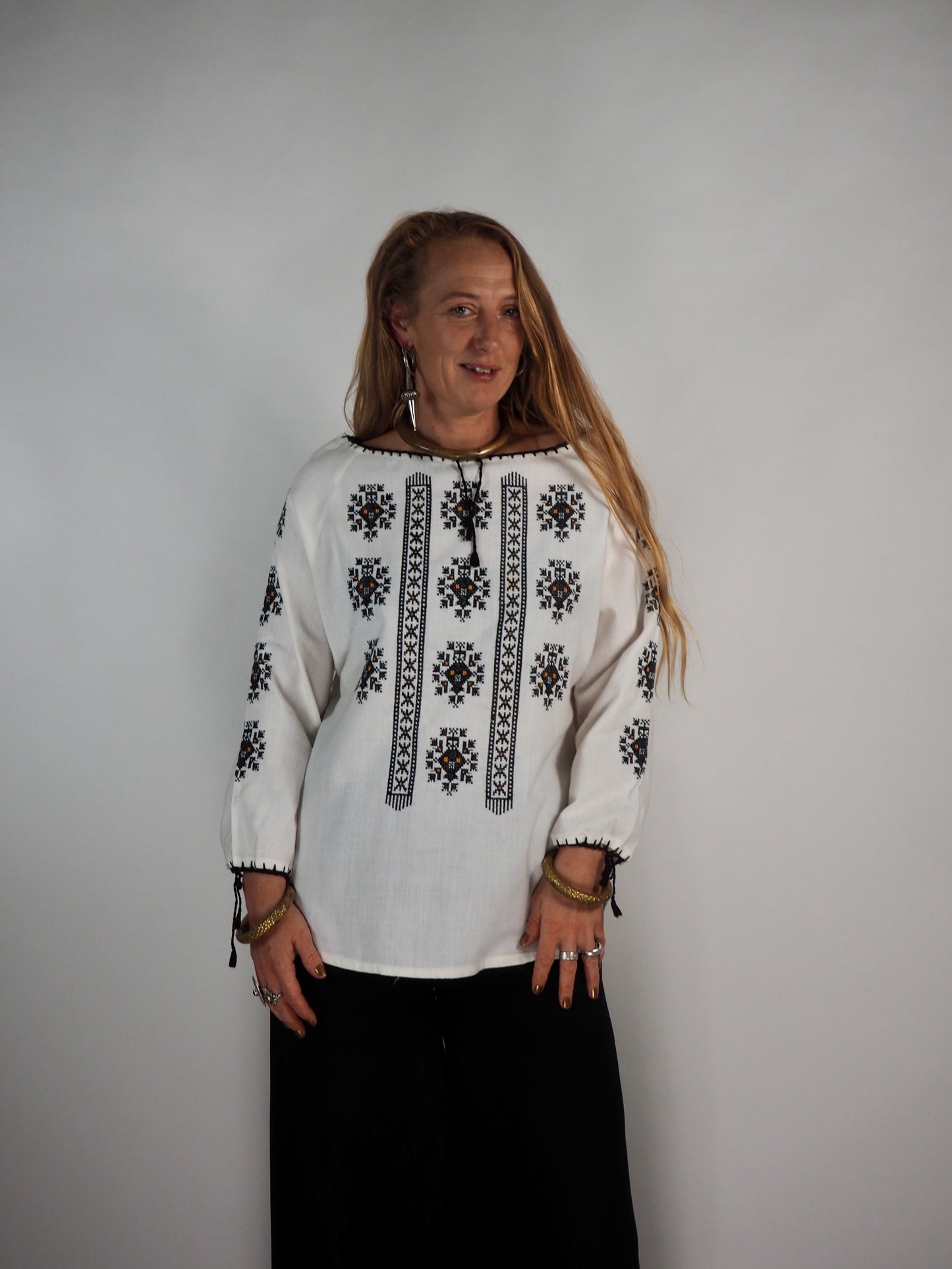 Vintage 1970s Romanian Embroidered Blouse