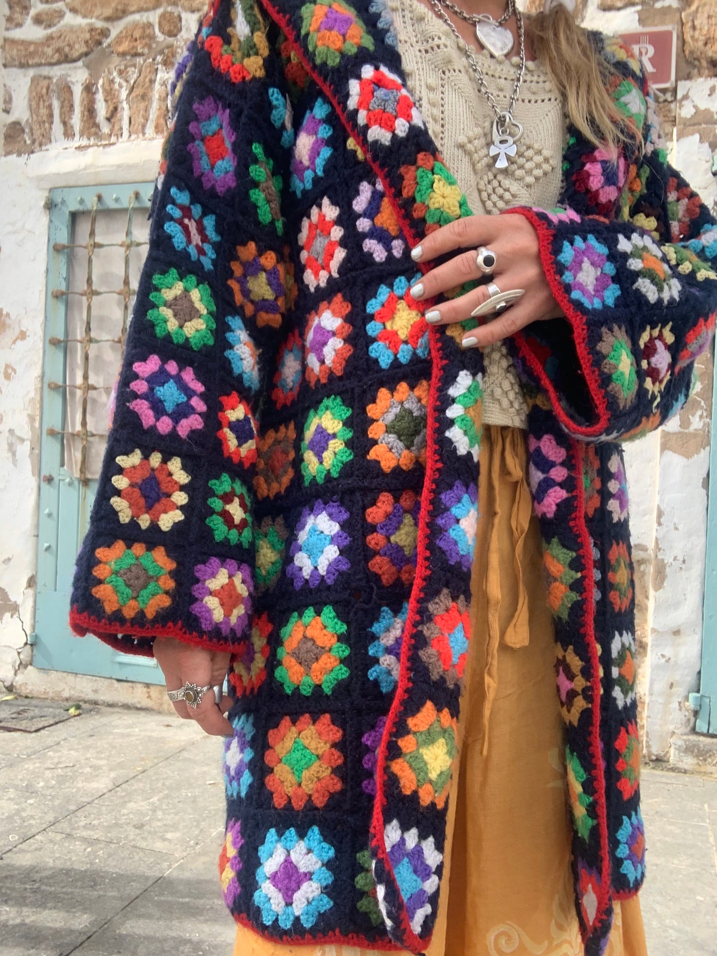 Upcycled Vintage Wool Crochet Jacket – Handmade by Vagabond Ibiza