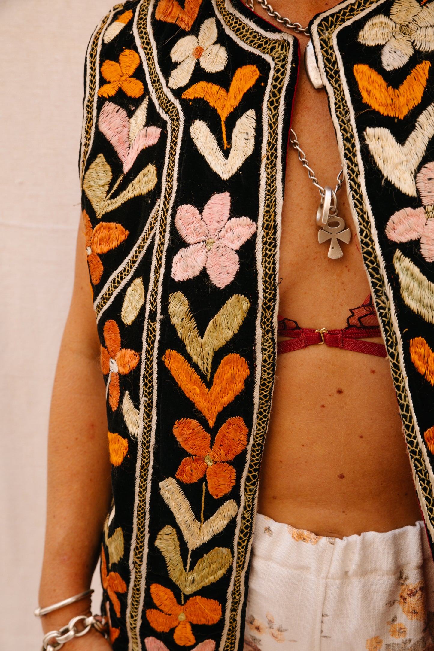 Vintage 1970s floral Embroidered Bohemian Waistcoat