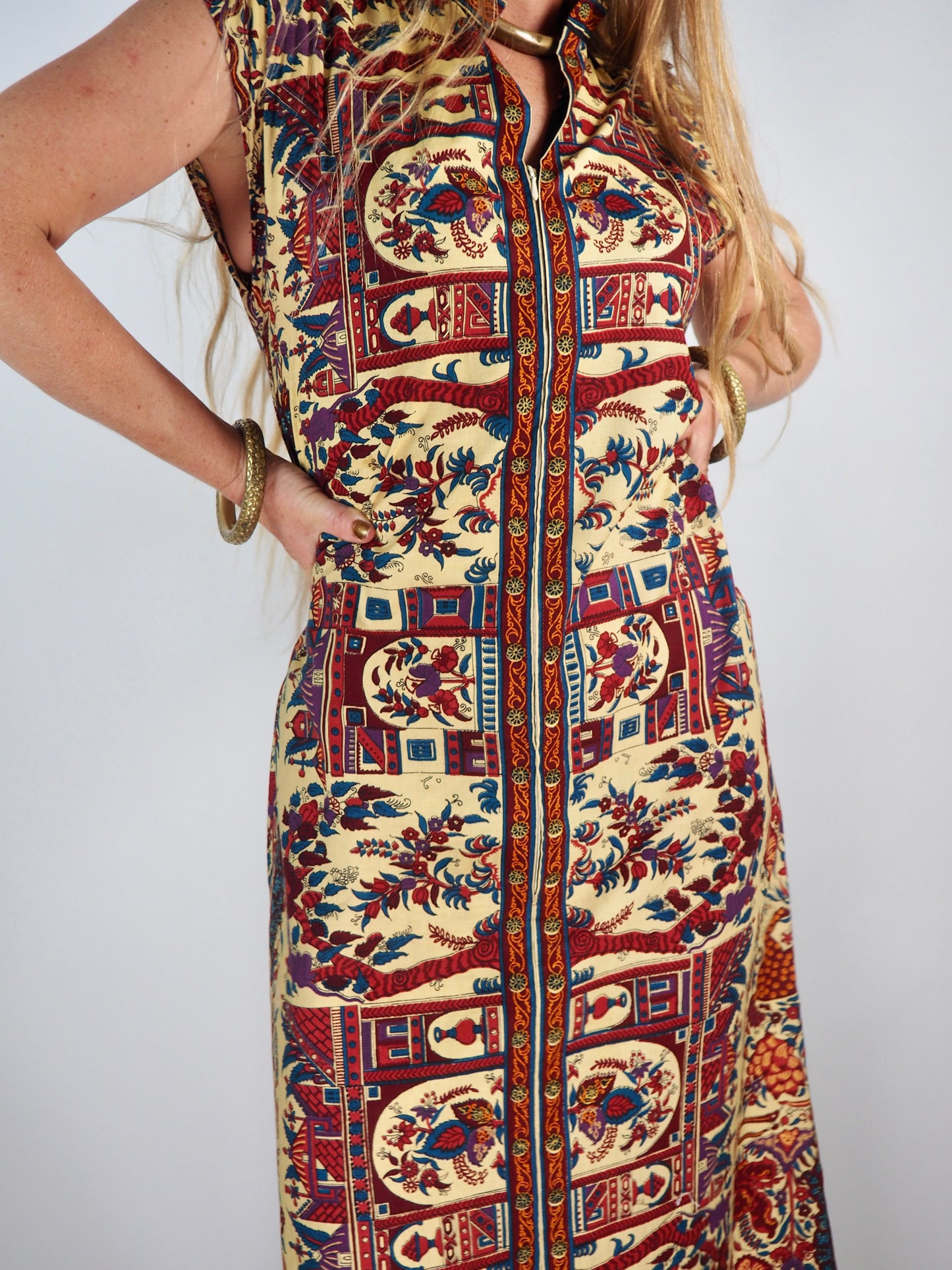 Vintage 1970s Printed Cotton Dress with bold print