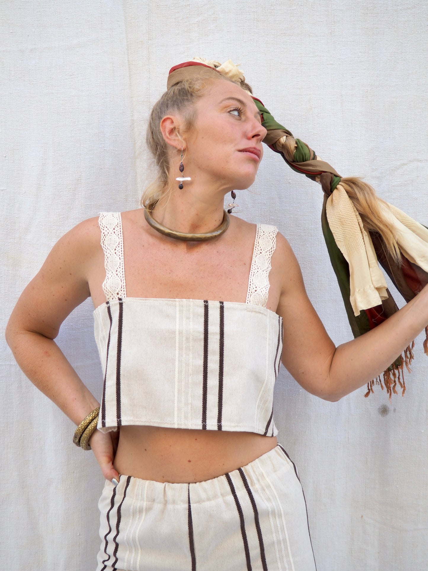 Up-cycled Vintage Linen & crochet Reversible Top – Handmade by Vagabond Ibiza