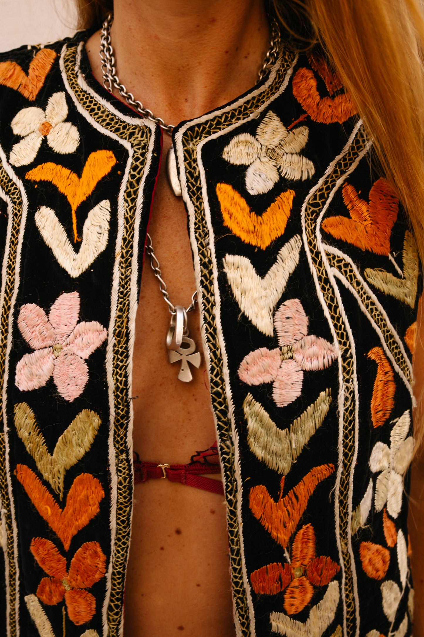 Vintage 1970s floral Embroidered Bohemian Waistcoat