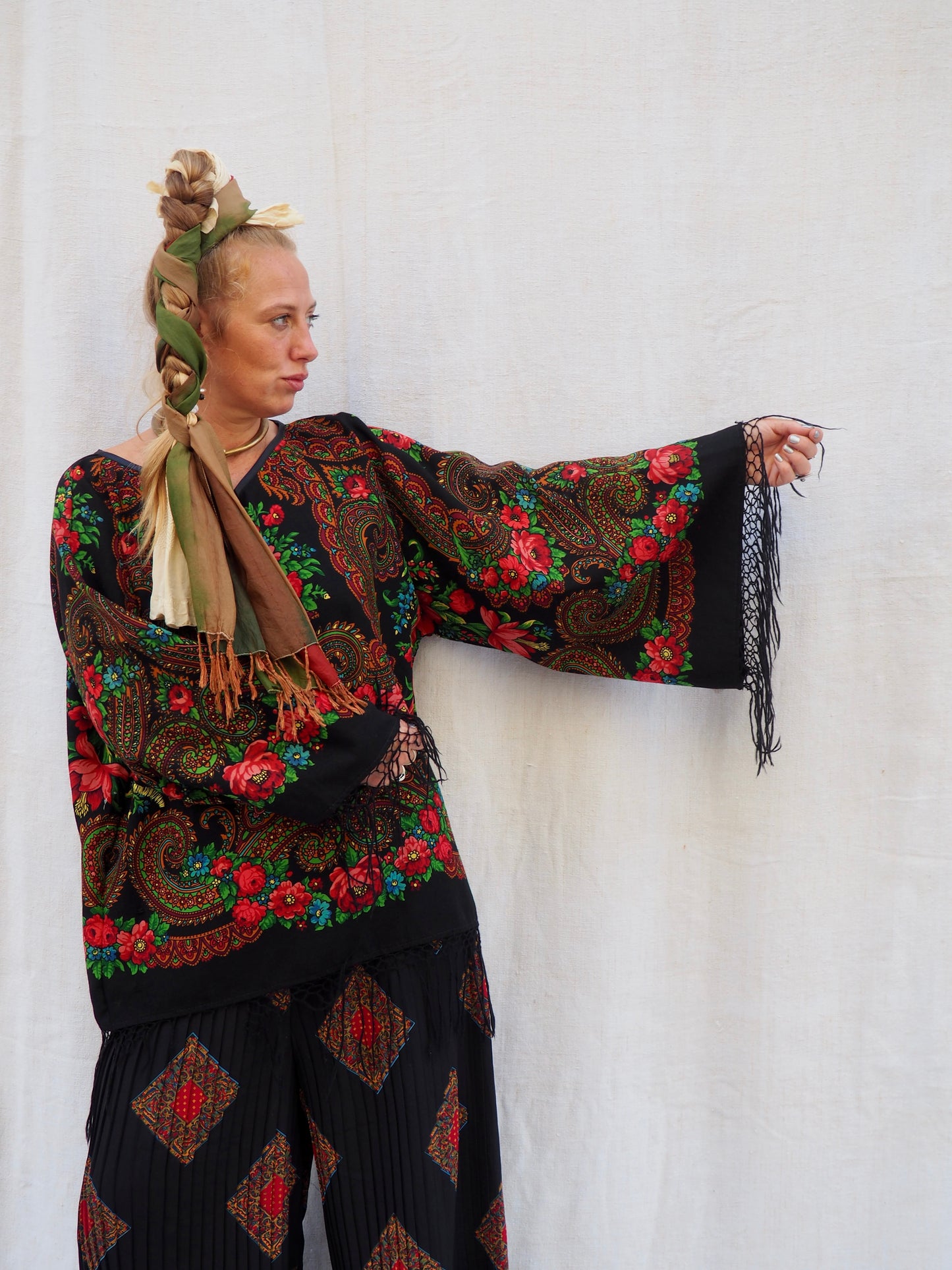 Up-cycled Vintage Eastern European Wool Shawl Dress/Top – Handmade by Vagabond Ibiza