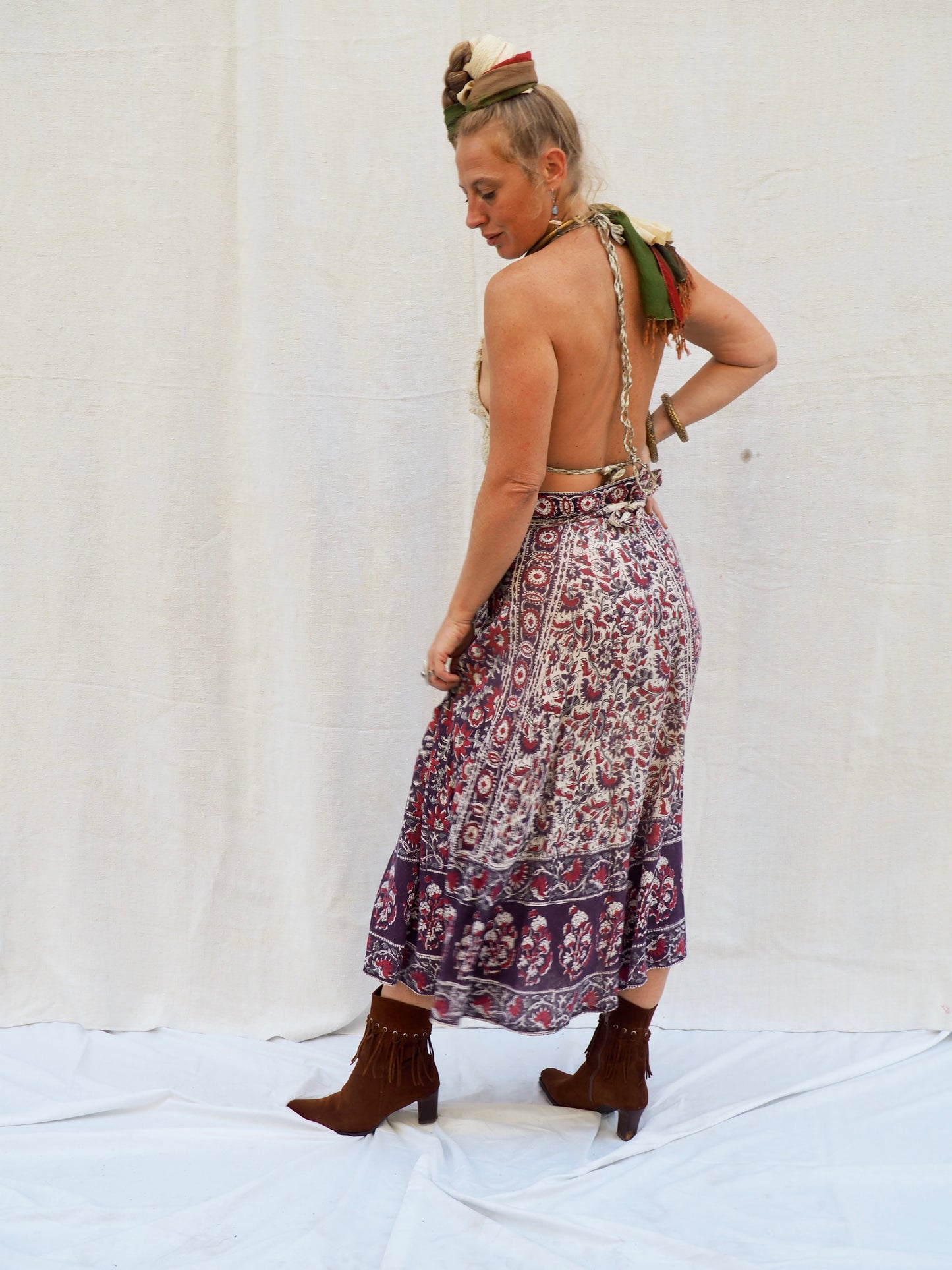 Vintage 1970s Indian Block Print Wrap Skirt – Lightweight Cotton