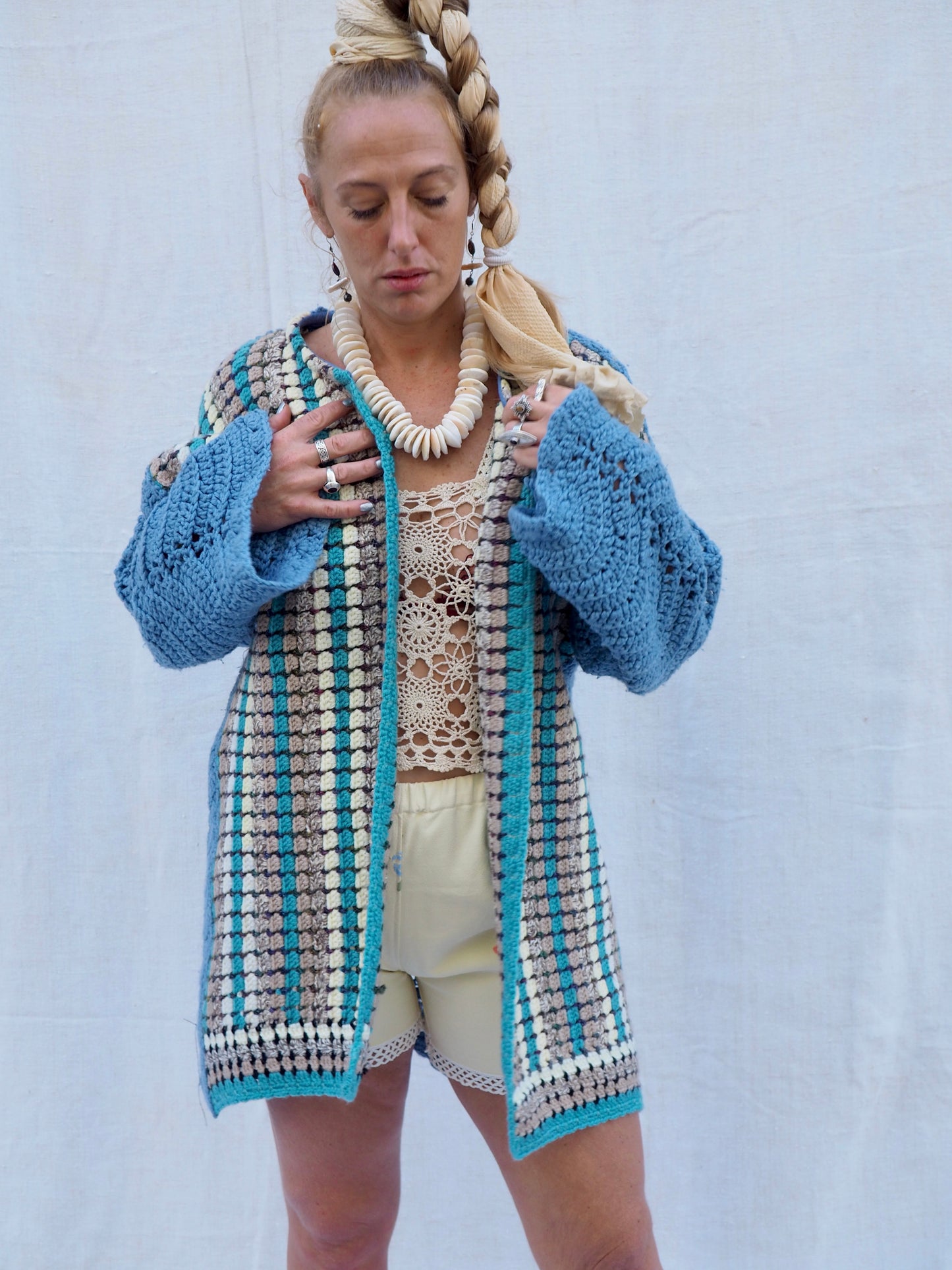 Up-cycled Vintage Crochet Wool Jacket – Handmade by Vagabond Ibiza