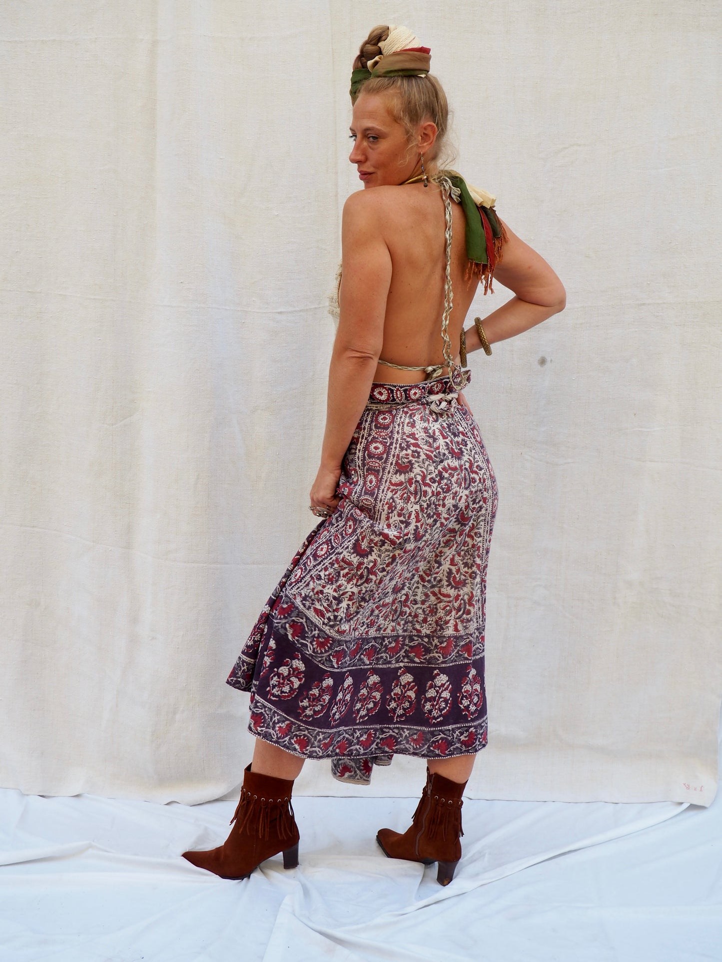 Vintage 1970s Indian Block Print Wrap Skirt – Lightweight Cotton