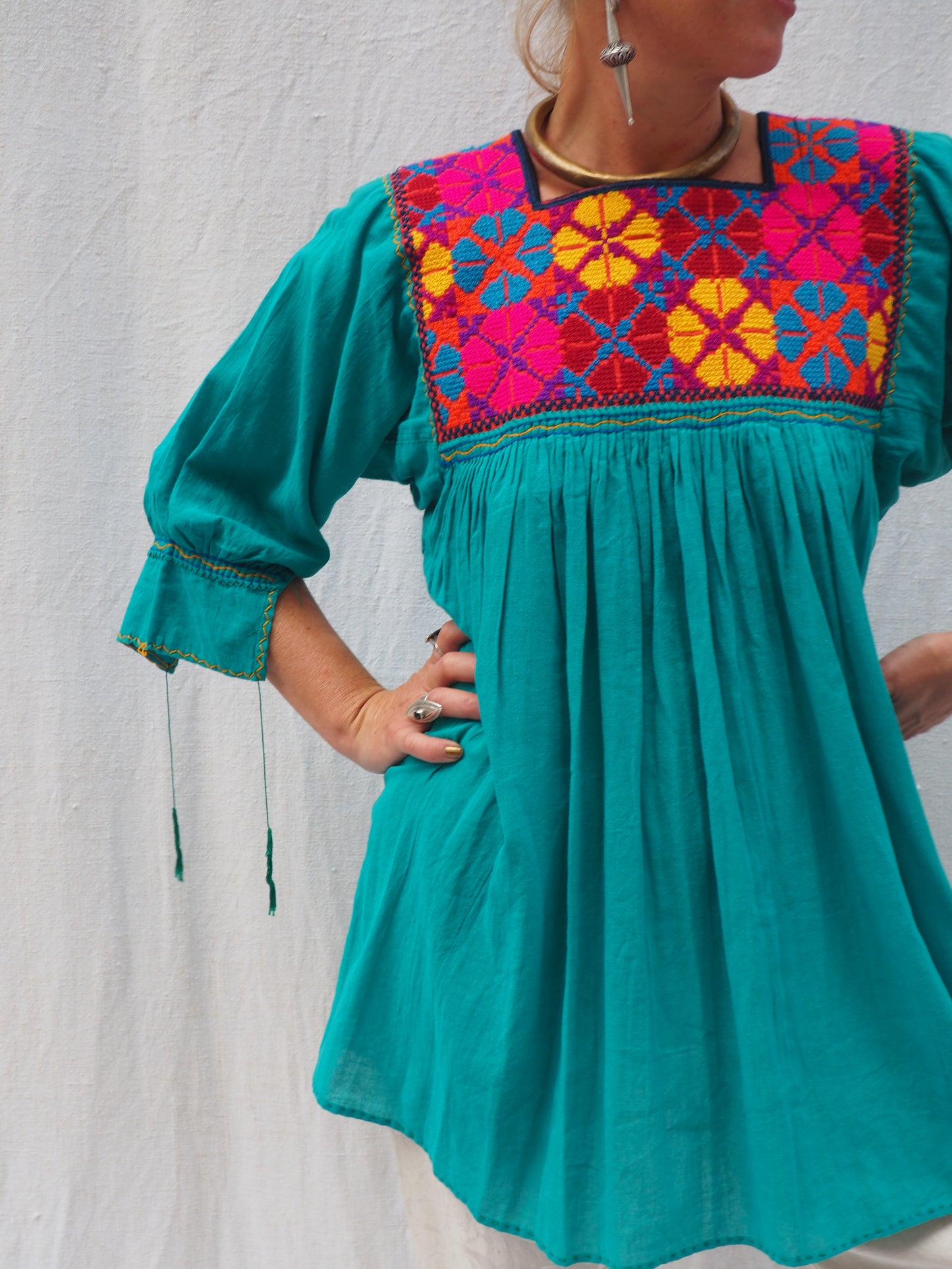 Vintage Mexican Hand-Embroidered Cotton Tunic