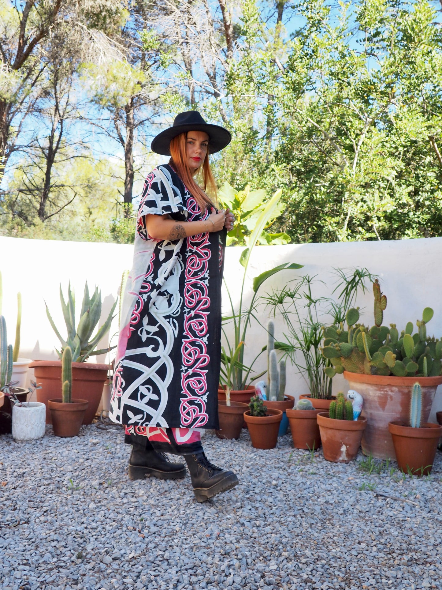 Long oversized waistcoat jacket up-cycled by Vagabond Ibiza from screen printed cotton textiles super cool.