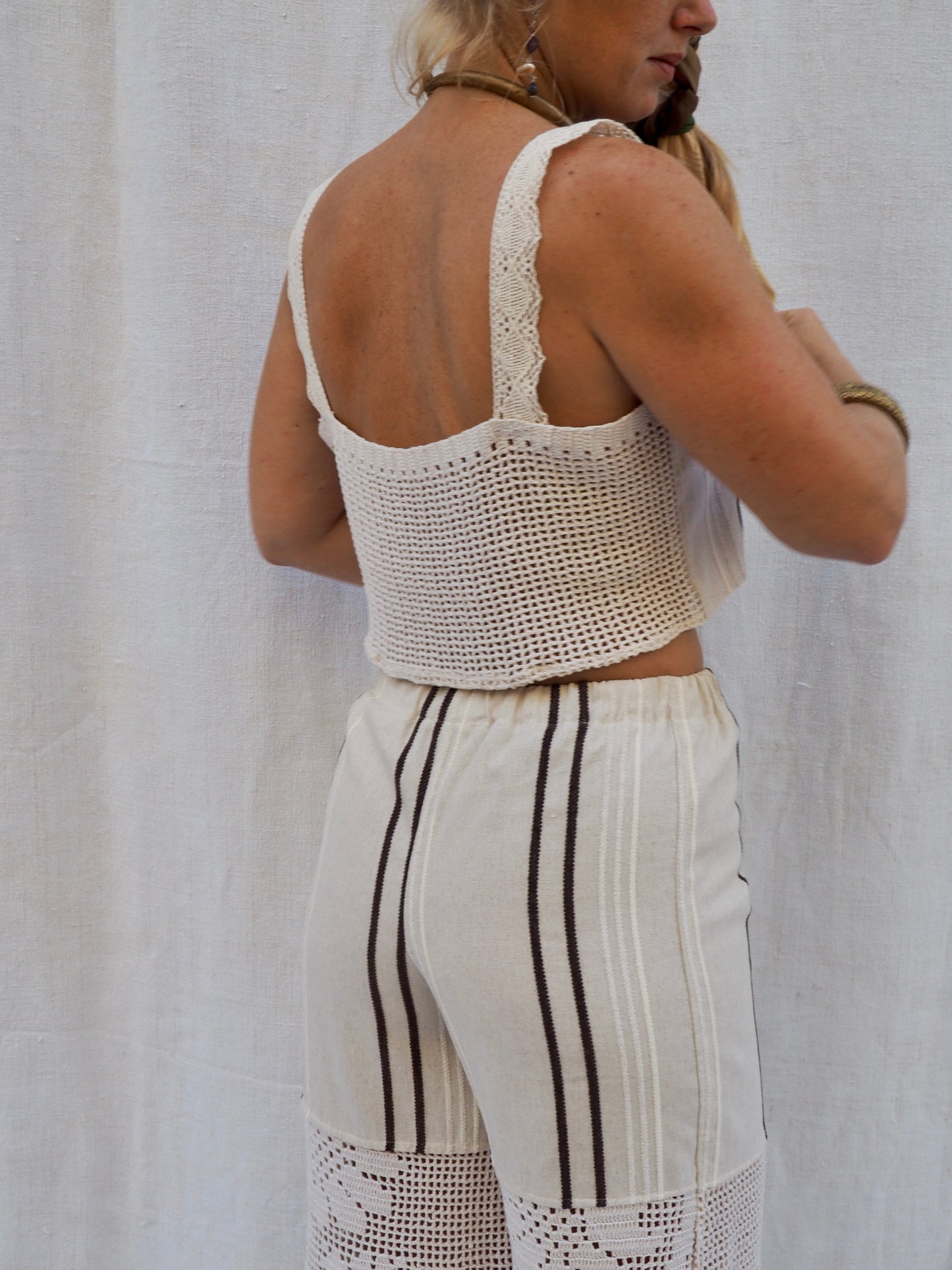 Up-cycled Vintage Linen & crochet Reversible Top – Handmade by Vagabond Ibiza