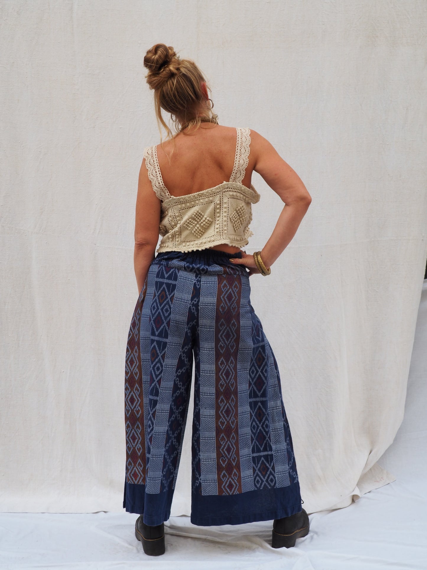 Vintage Woven Ikat Wide-Leg Pants