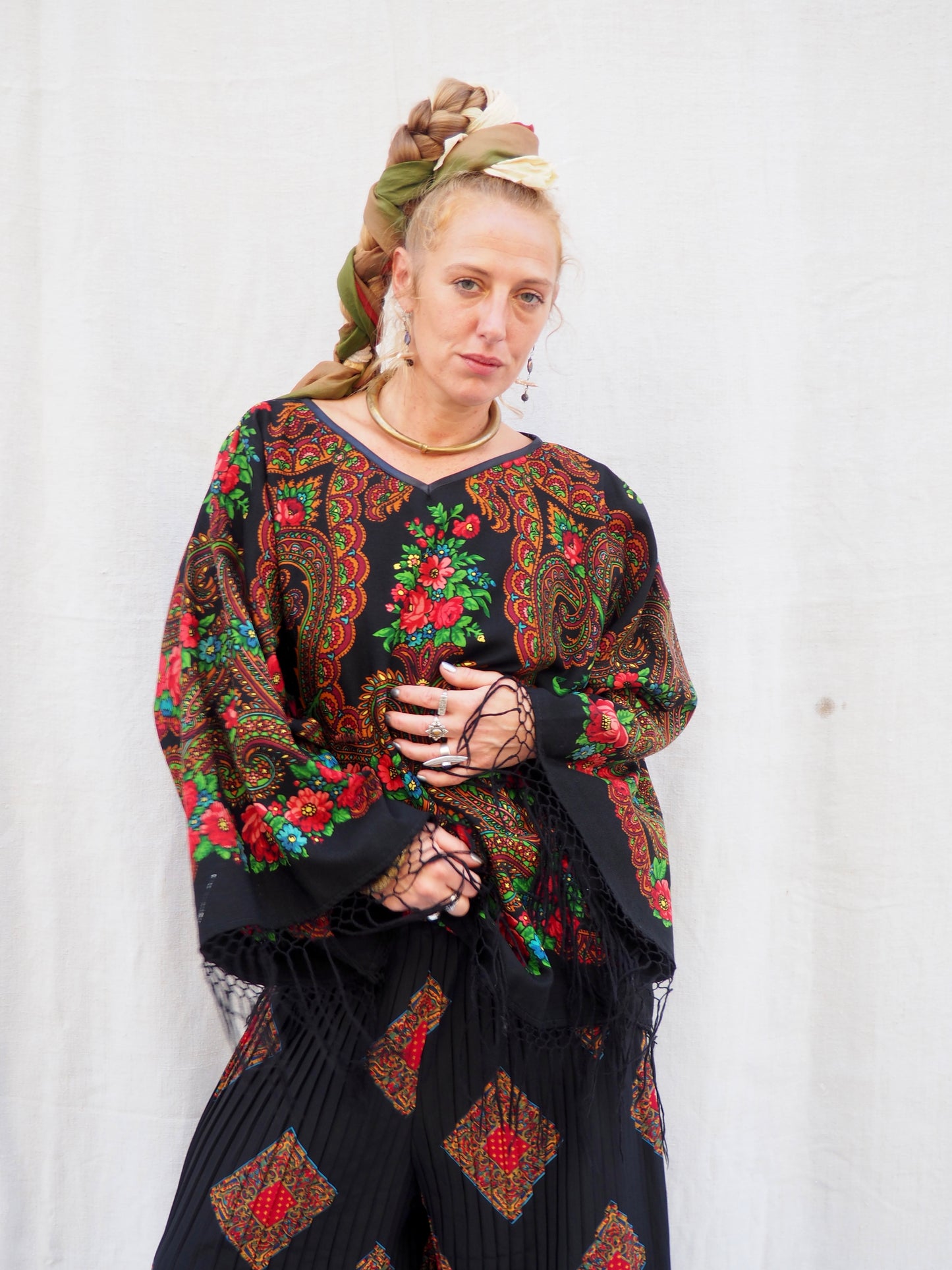 Up-cycled Vintage Eastern European Wool Shawl Dress/Top – Handmade by Vagabond Ibiza