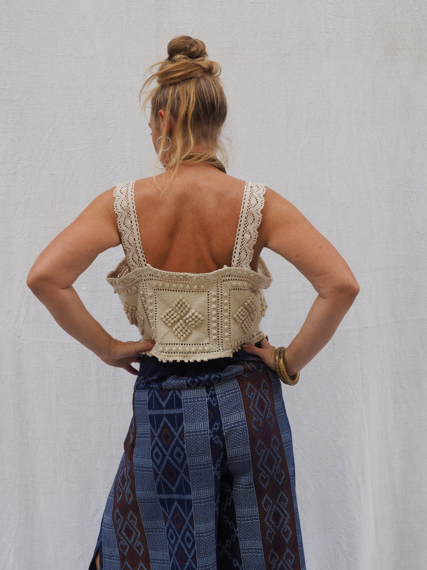 Vintage Woven Ikat Wide-Leg Pants