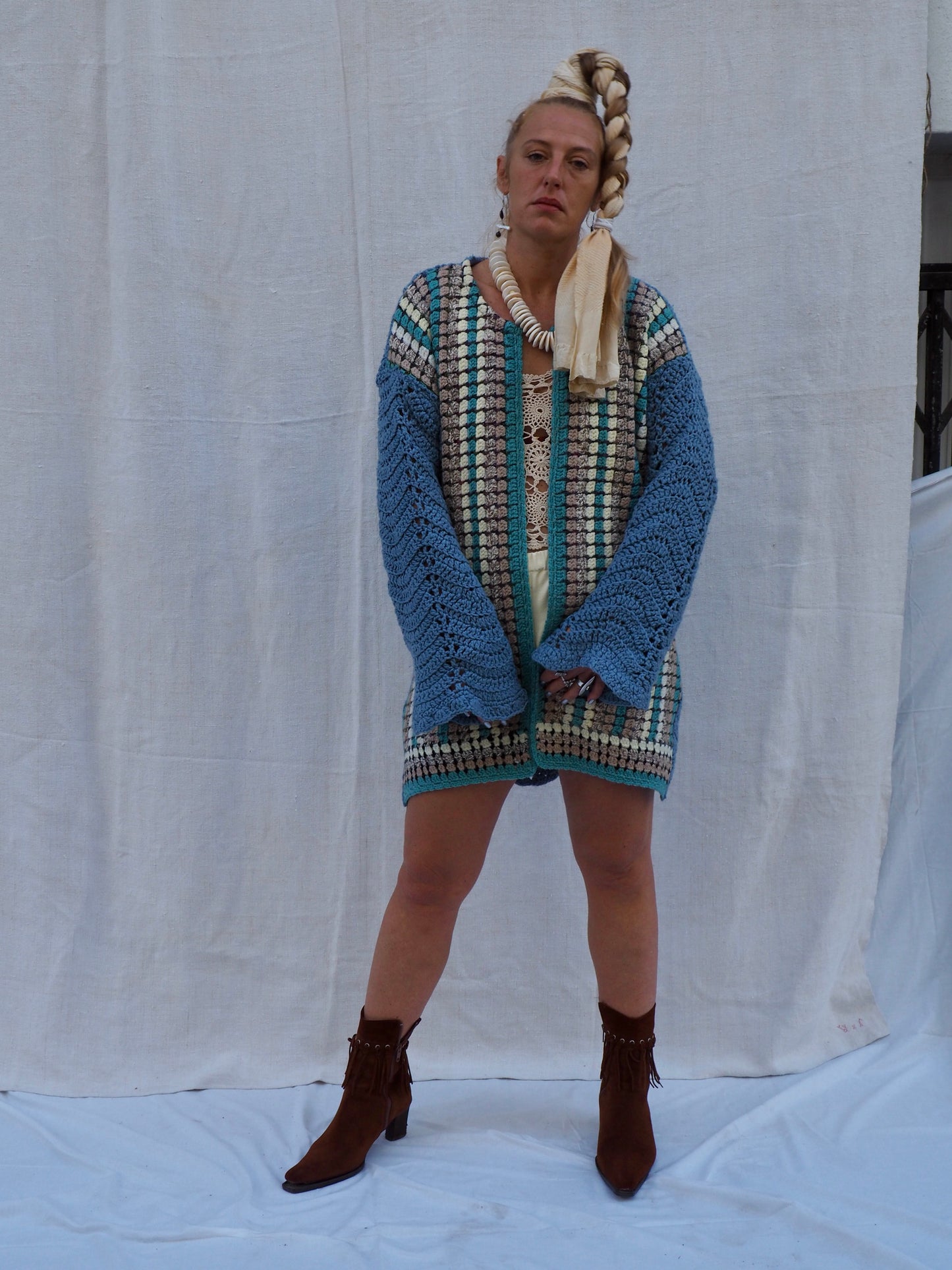 Up-cycled Vintage Crochet Wool Jacket – Handmade by Vagabond Ibiza