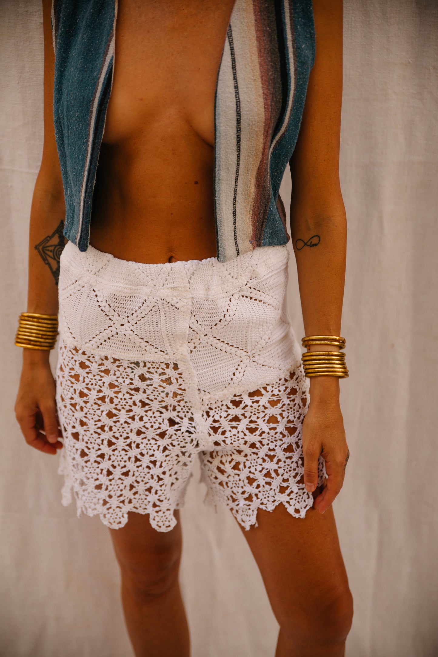 Up-cycled Vintage French Crochet and Lace Patchwork Shorts – Handmade by Vagabond Ibiza