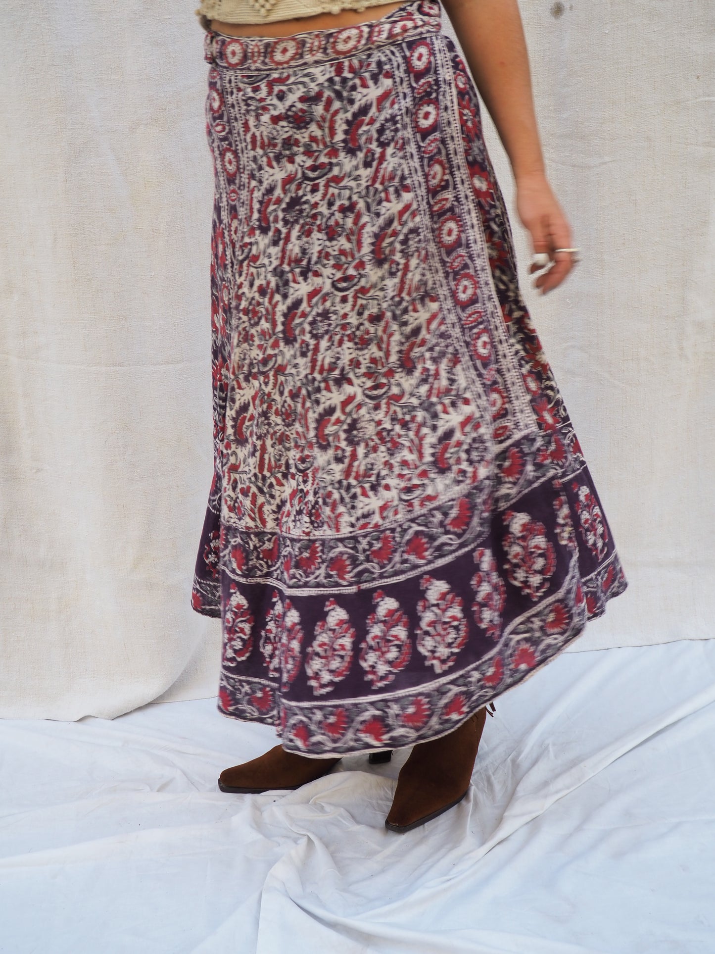 Vintage 1970s Indian Block Print Wrap Skirt – Lightweight Cotton