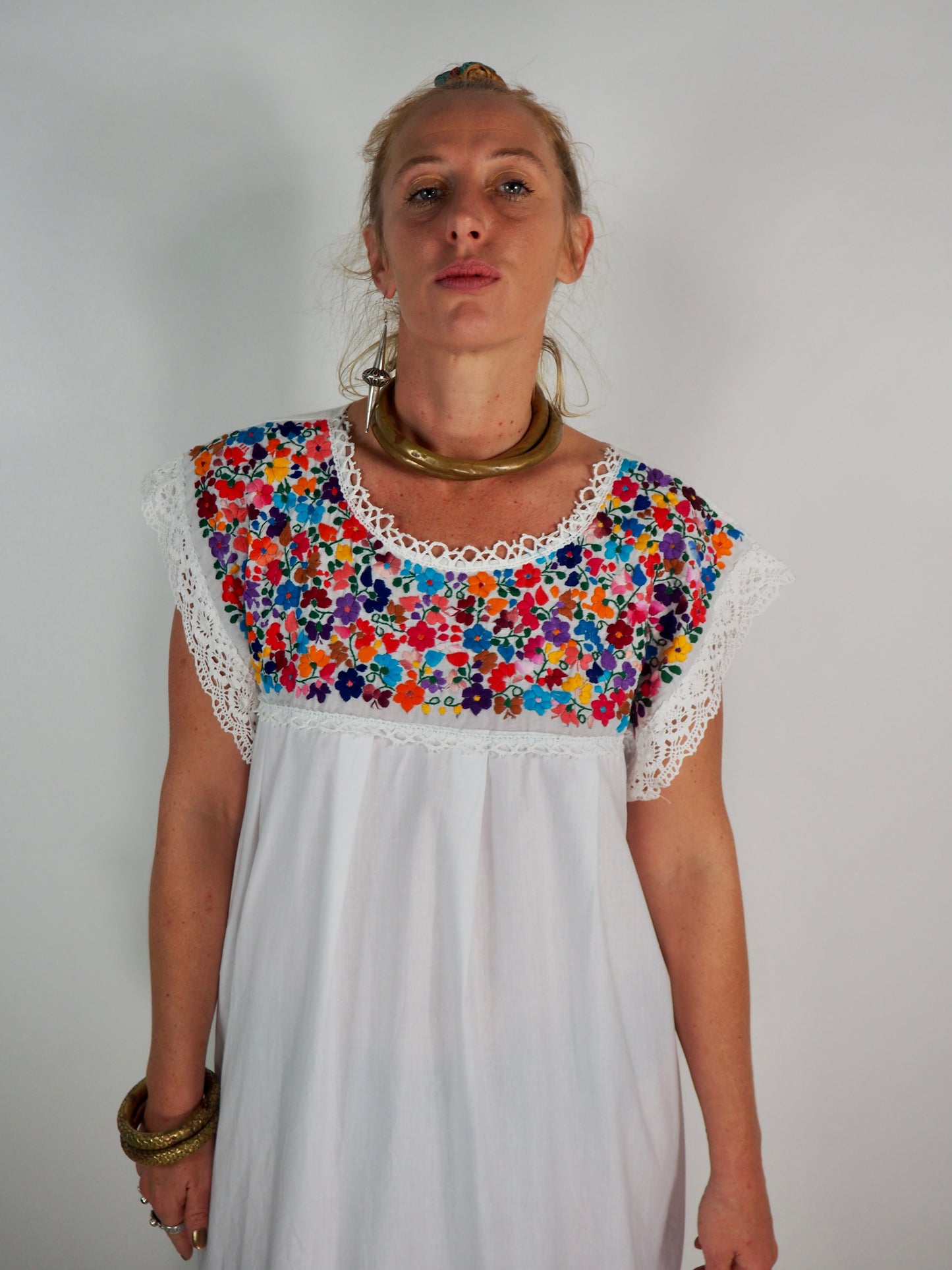 Vintage 1970s Mexican Dress – Hand-Embroidered Cotton