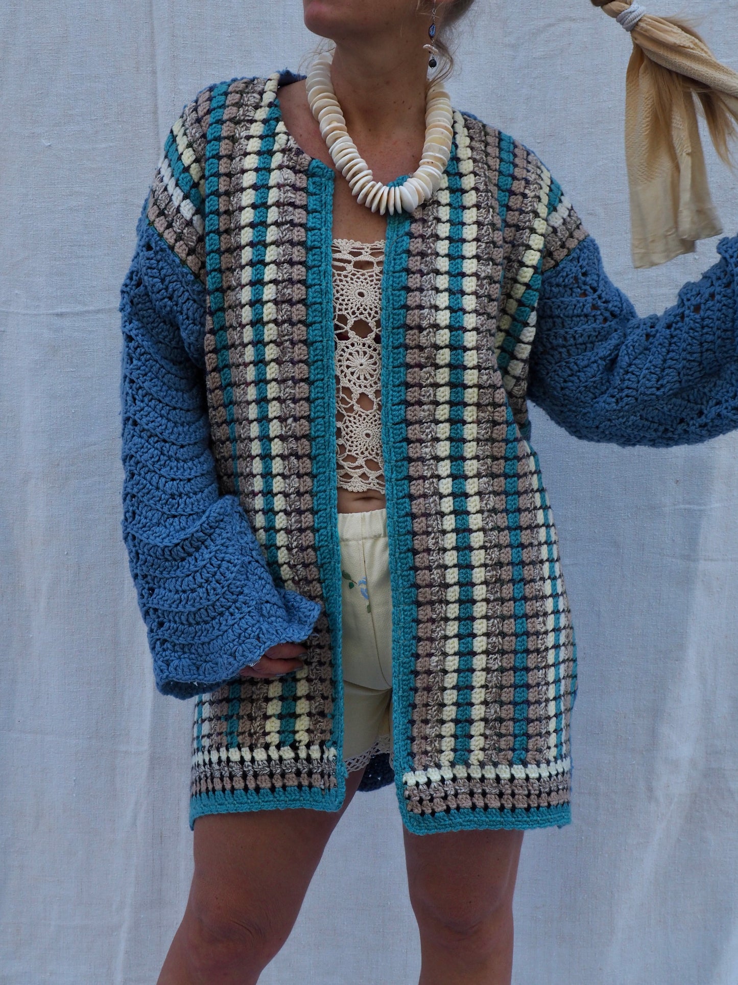 Up-cycled Vintage Crochet Wool Jacket – Handmade by Vagabond Ibiza