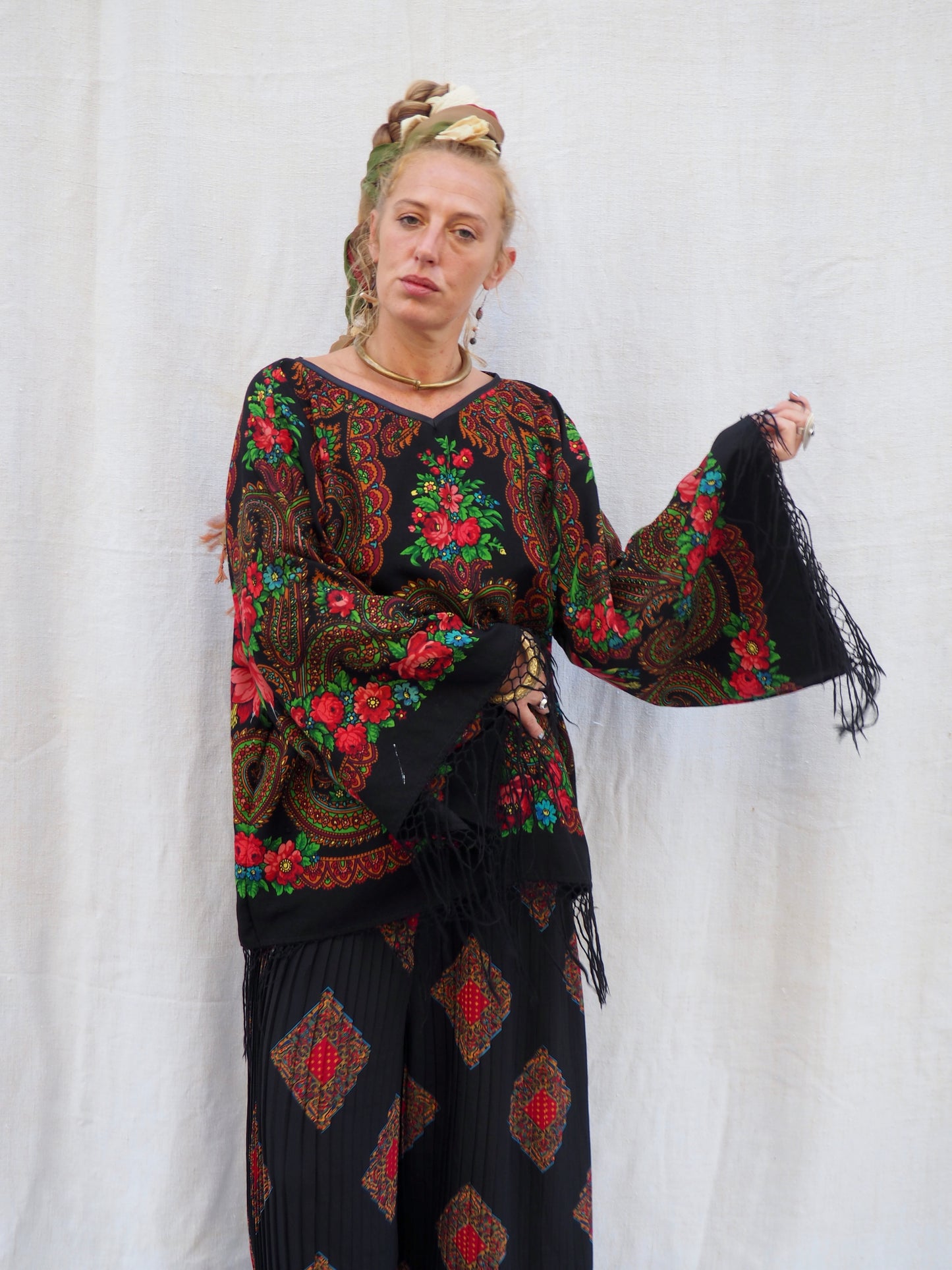 Up-cycled Vintage Eastern European Wool Shawl Dress/Top – Handmade by Vagabond Ibiza