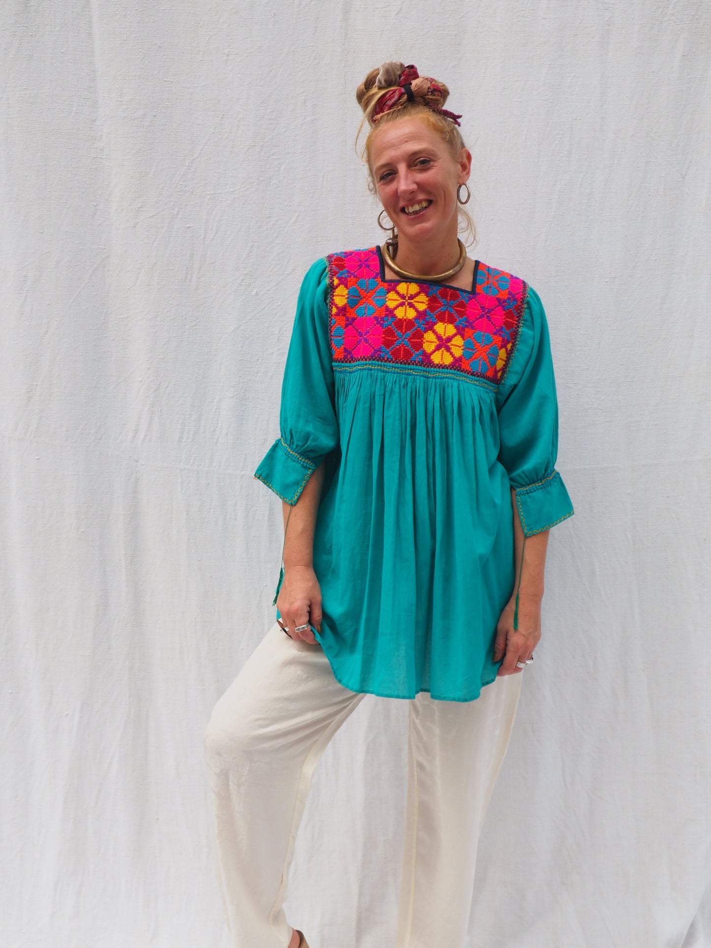 Vintage Mexican Hand-Embroidered Cotton Tunic