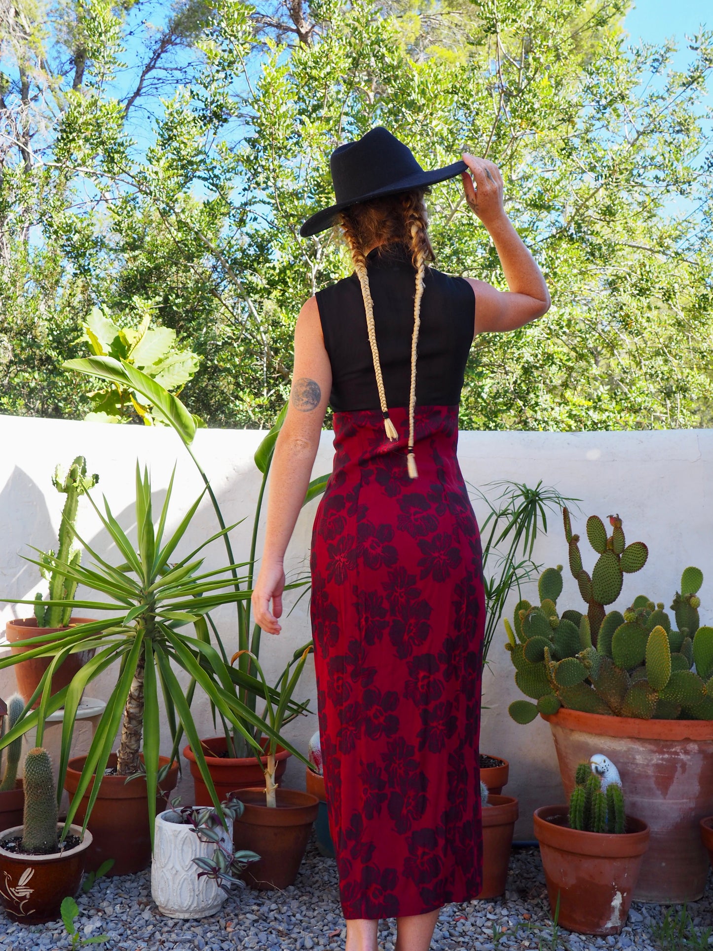 Vintage Chinese printed red and black dress super cool big button fastening details