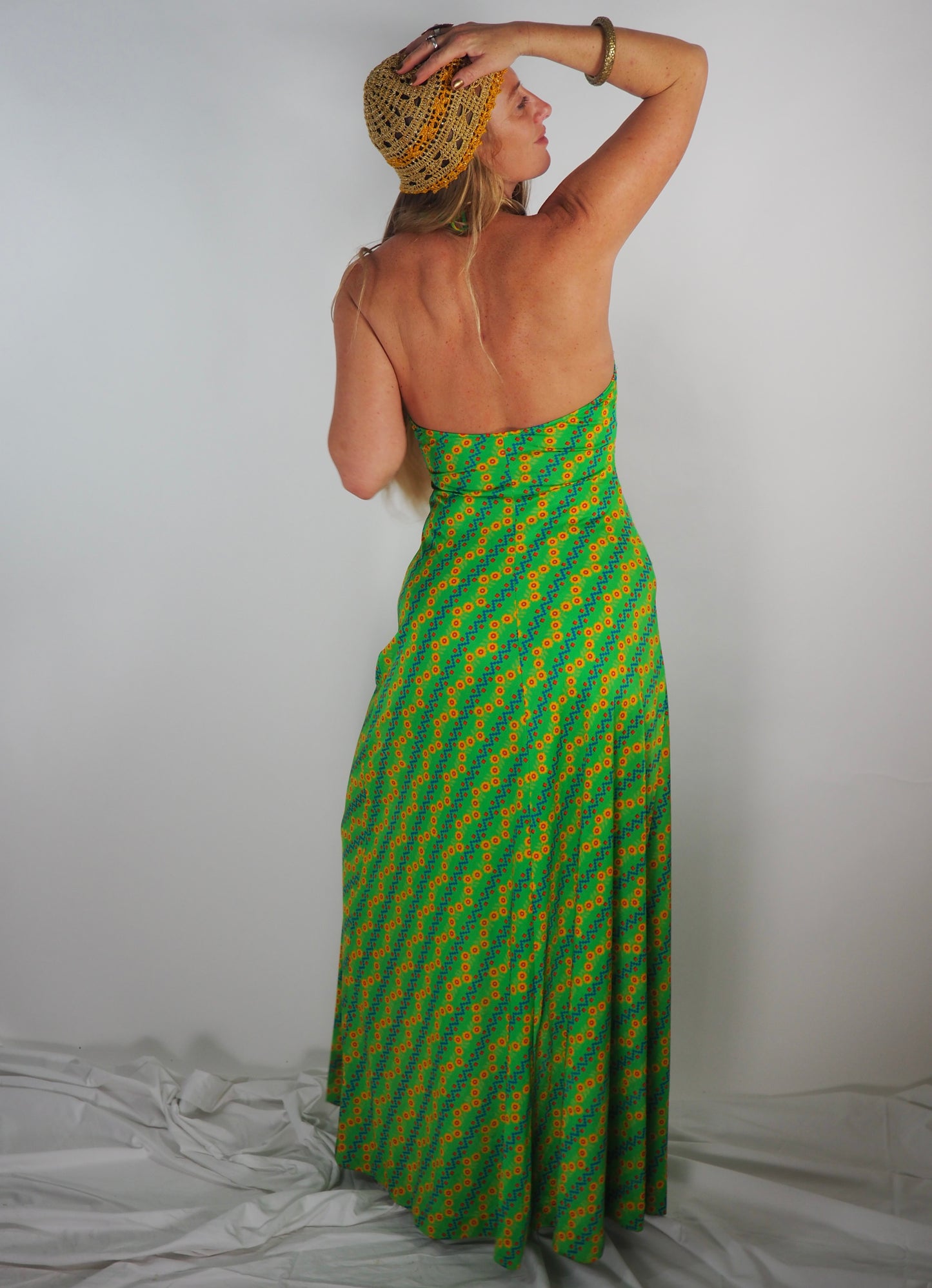 1970s Vintage Maxi Dress - Psychedelic Green Print