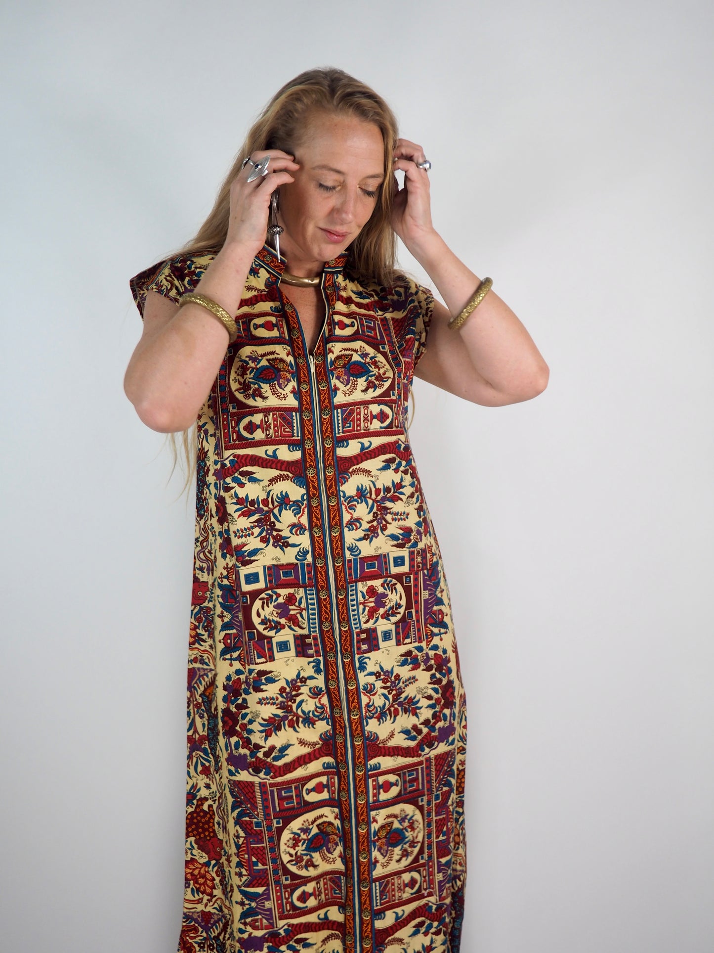 Vintage 1970s Printed Cotton Dress with bold print