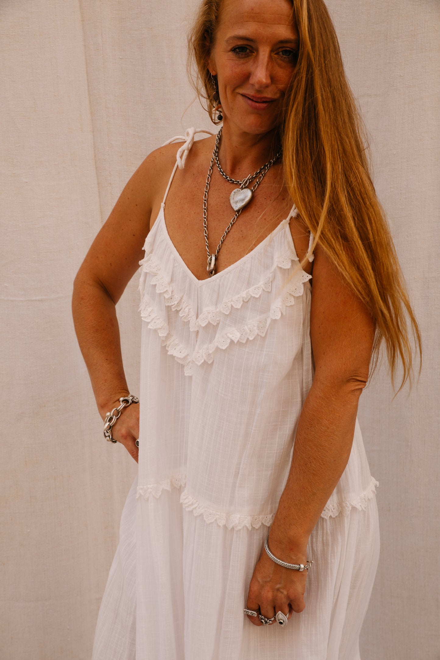 Vintage White Maxi Dress with Ruffle Detail – Made by Vagabond Ibiza