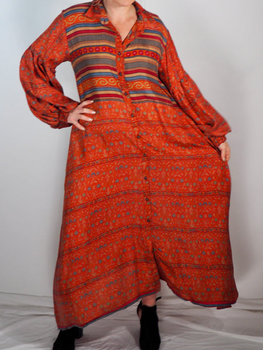 The Lenya Up-cycled Vintage Sari Dress – Sustainable Boho Dress with Oversized Sleeves Matching Scrunchy & Storage Bag*