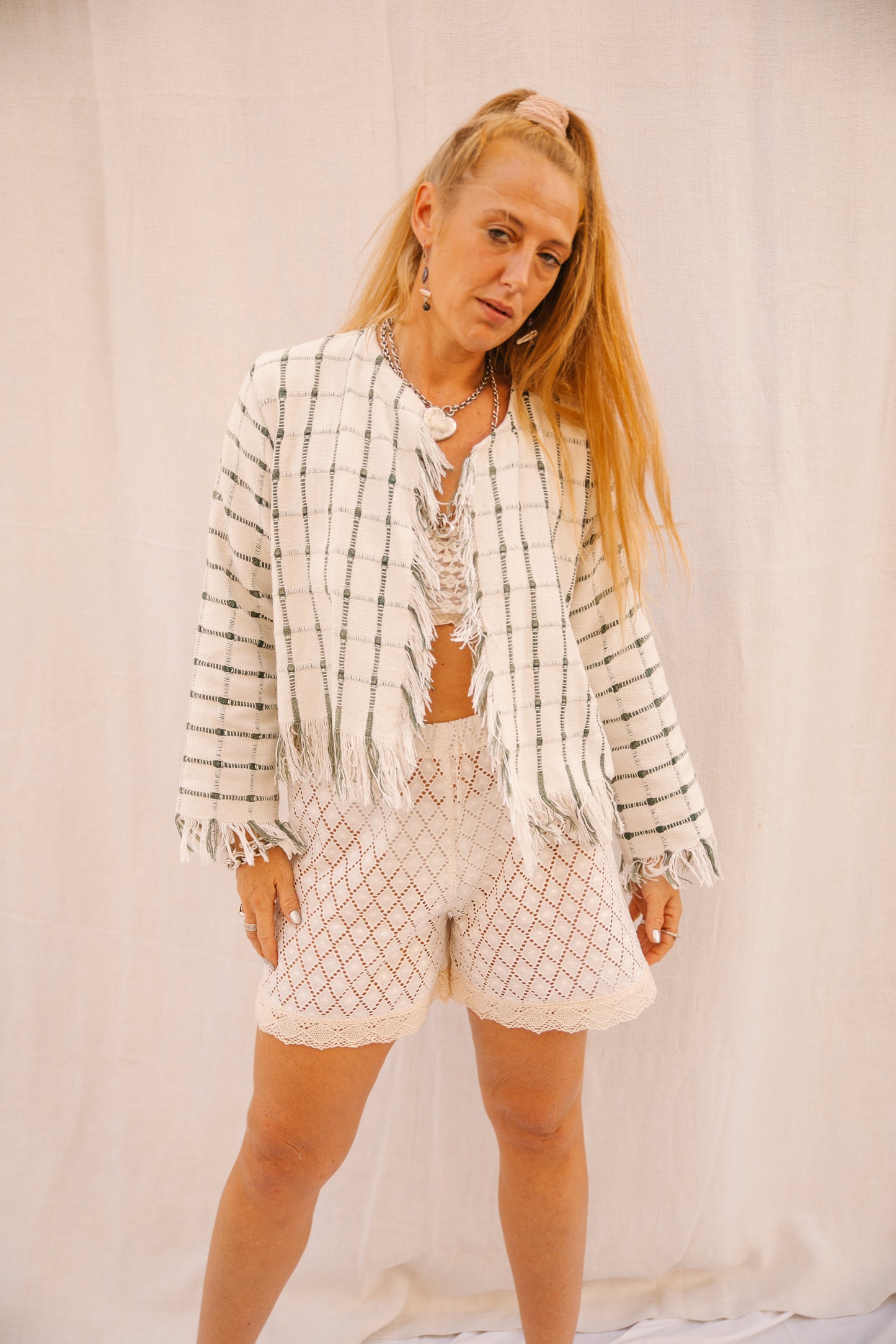 Up-cycled Cropped Woven Jacket – Handmade by Vagabond Ibiza