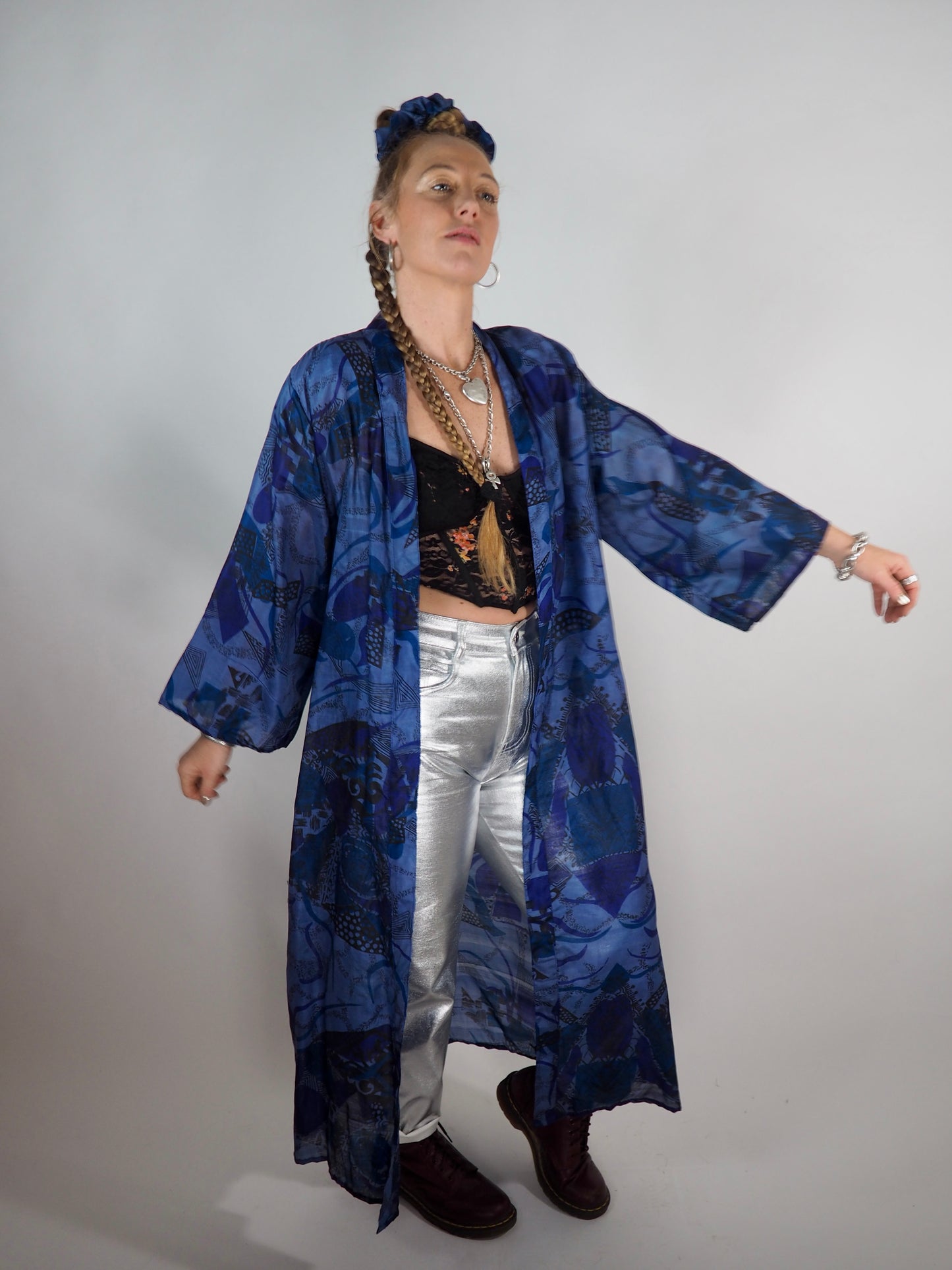 The Kardash Long Kimono – Up-cycled Vintage Sari long Kimono Robe with Waist Tie + Matching Scrunchy & Storage Bag