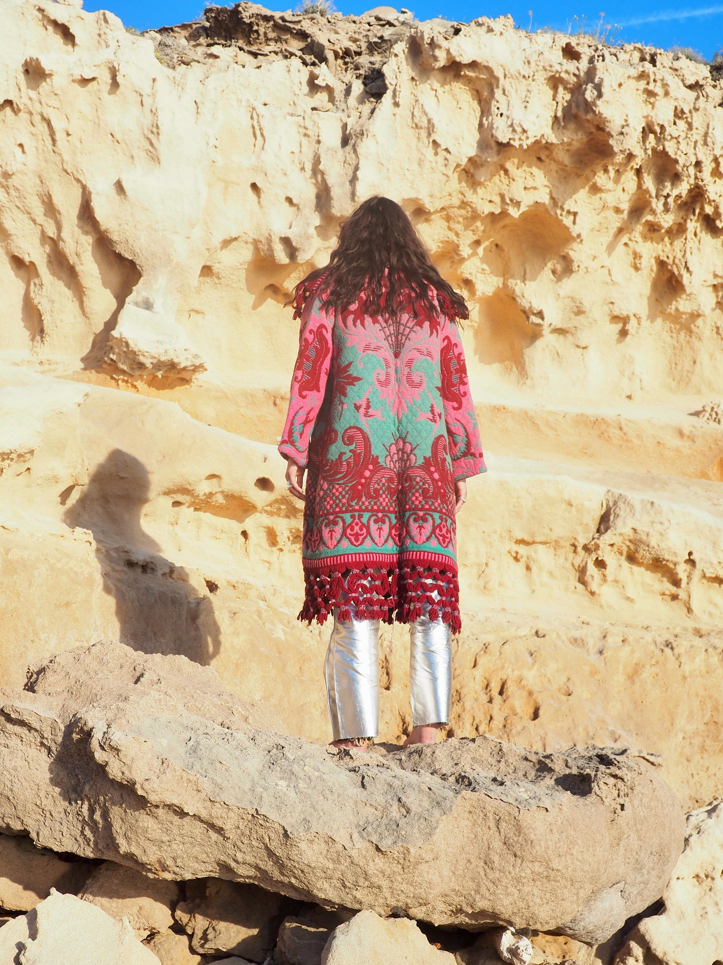 Amazing vintage woven tapestry jacket with insane oversize tassel trim up-cycled by Vagabond Ibiza