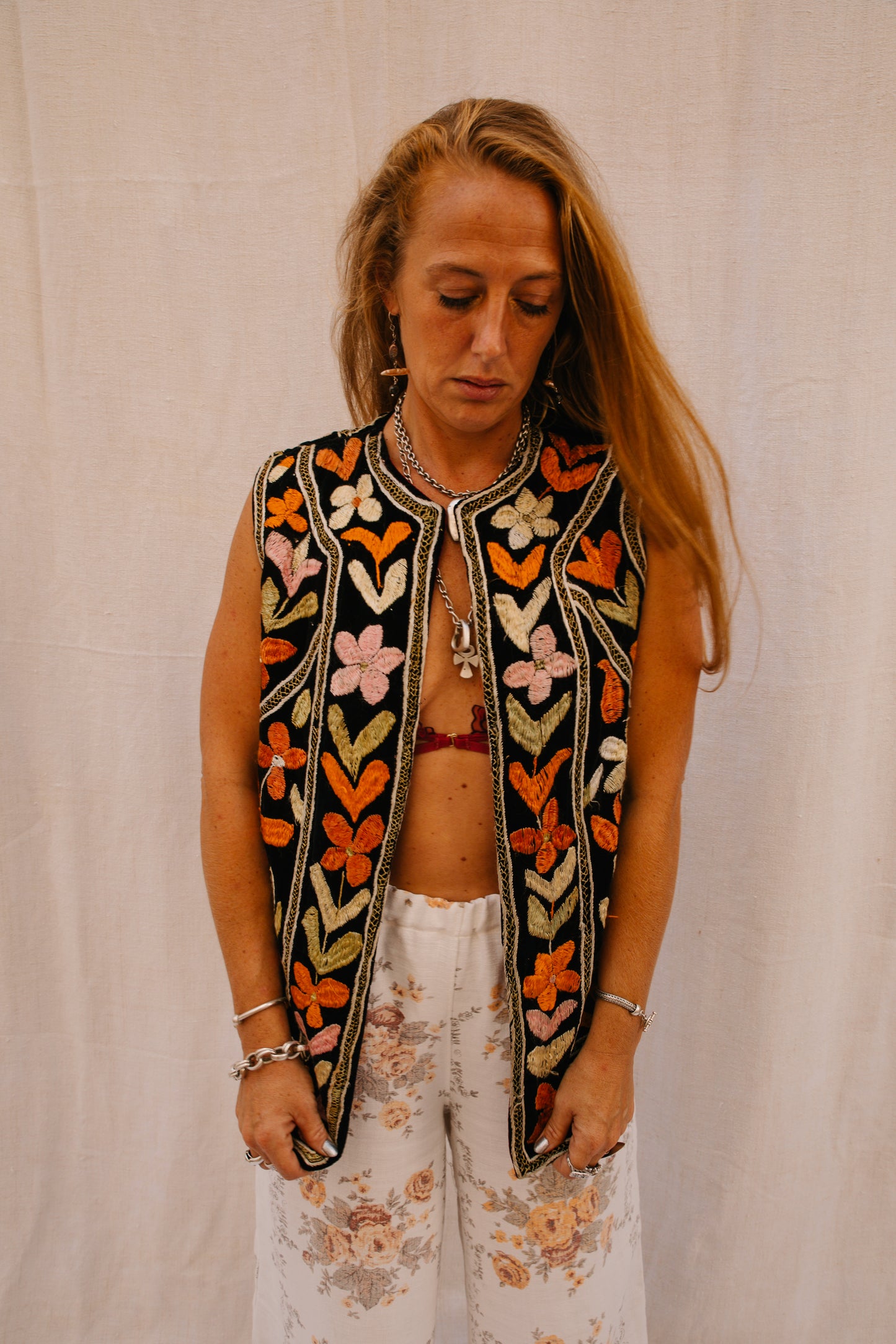 Vintage 1970s floral Embroidered Bohemian Waistcoat