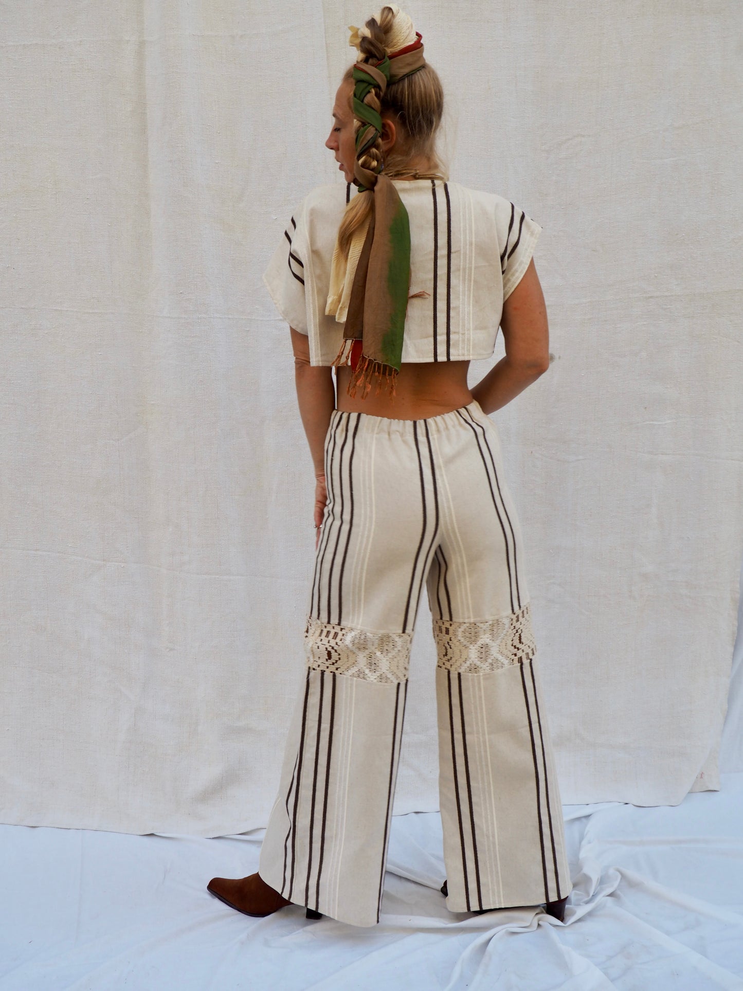 Up-cycled Vintage Linen & Crochet Patchwork Pants – Handmade by Vagabond Ibiza