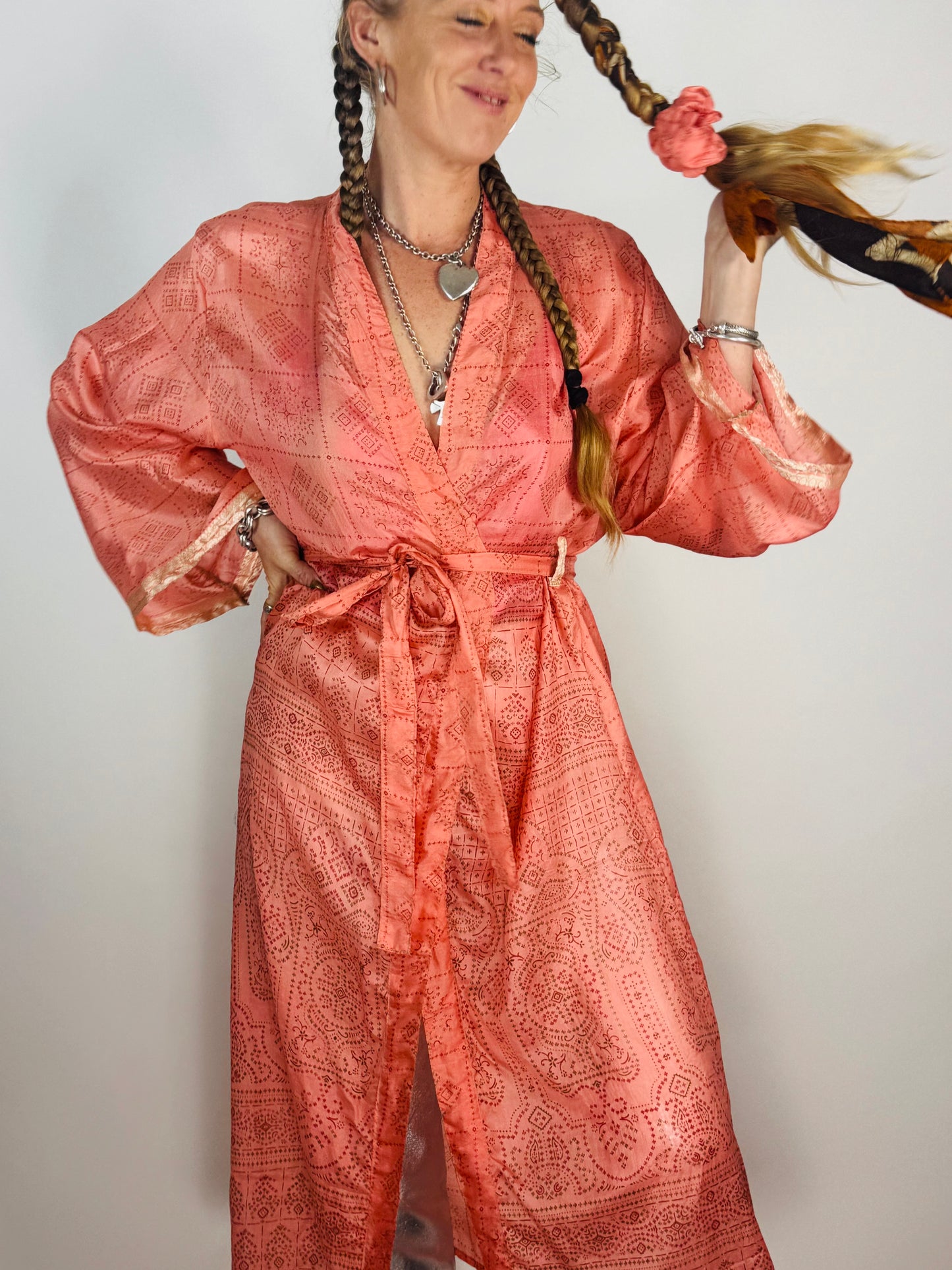 The Kardash Kimono Long re-cycled sari fabric