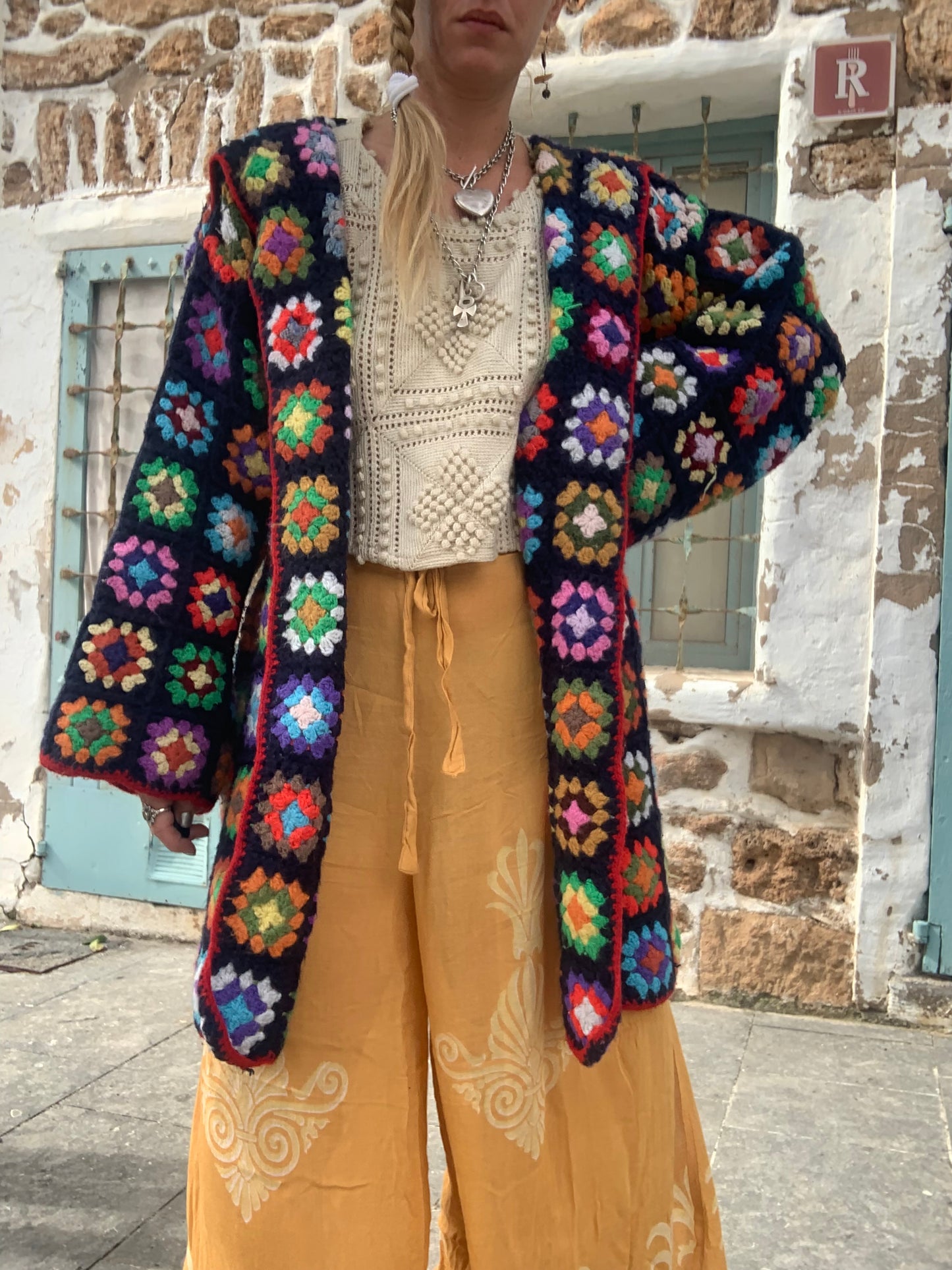 Upcycled Vintage Wool Crochet Jacket – Handmade by Vagabond Ibiza