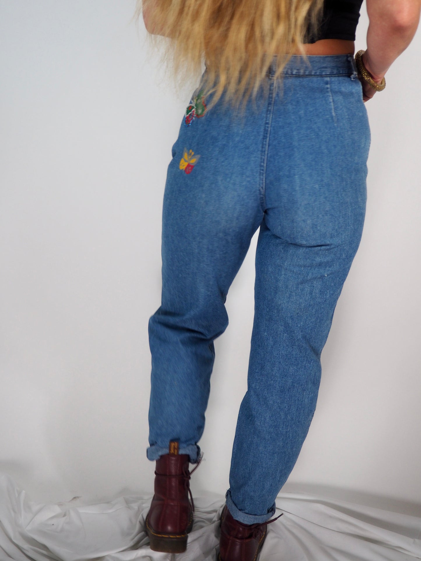 Vintage 1980s Hand-Painted and Beaded Denim Jeans