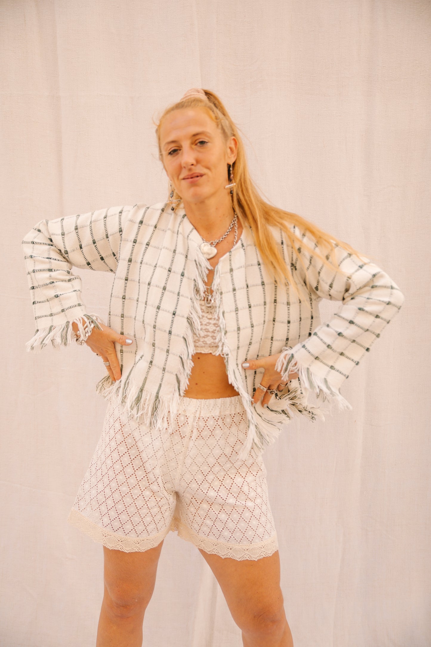 Up-cycled Cropped Woven Jacket – Handmade by Vagabond Ibiza