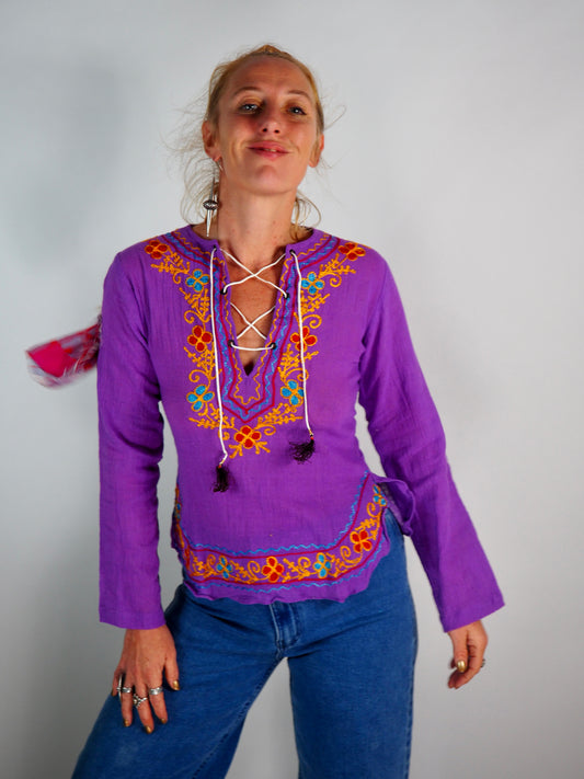 Vintage 1970s Indian Cotton Cheesecloth Blouse – Purple