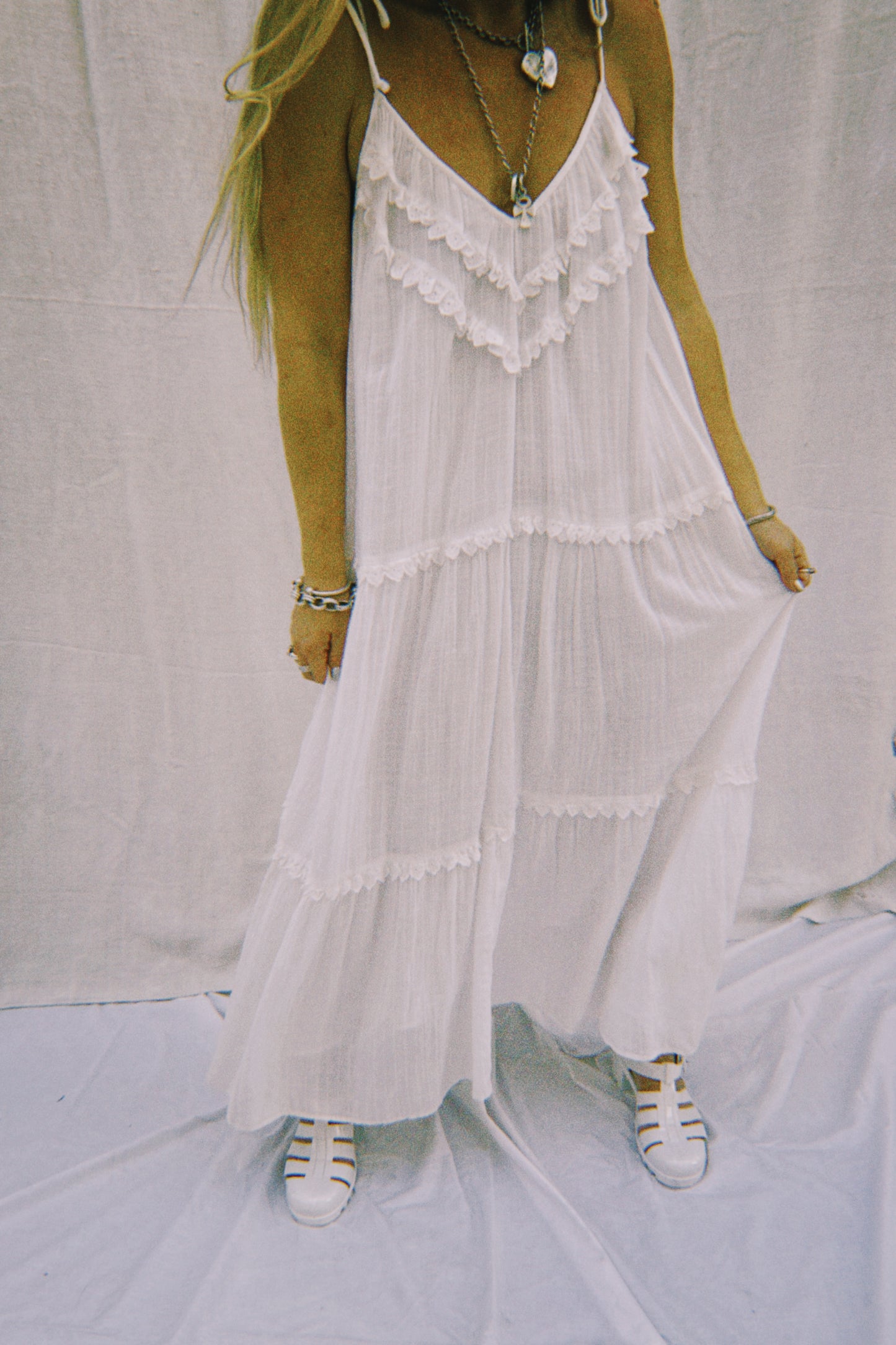 Vintage White Maxi Dress with Ruffle Detail – Made by Vagabond Ibiza