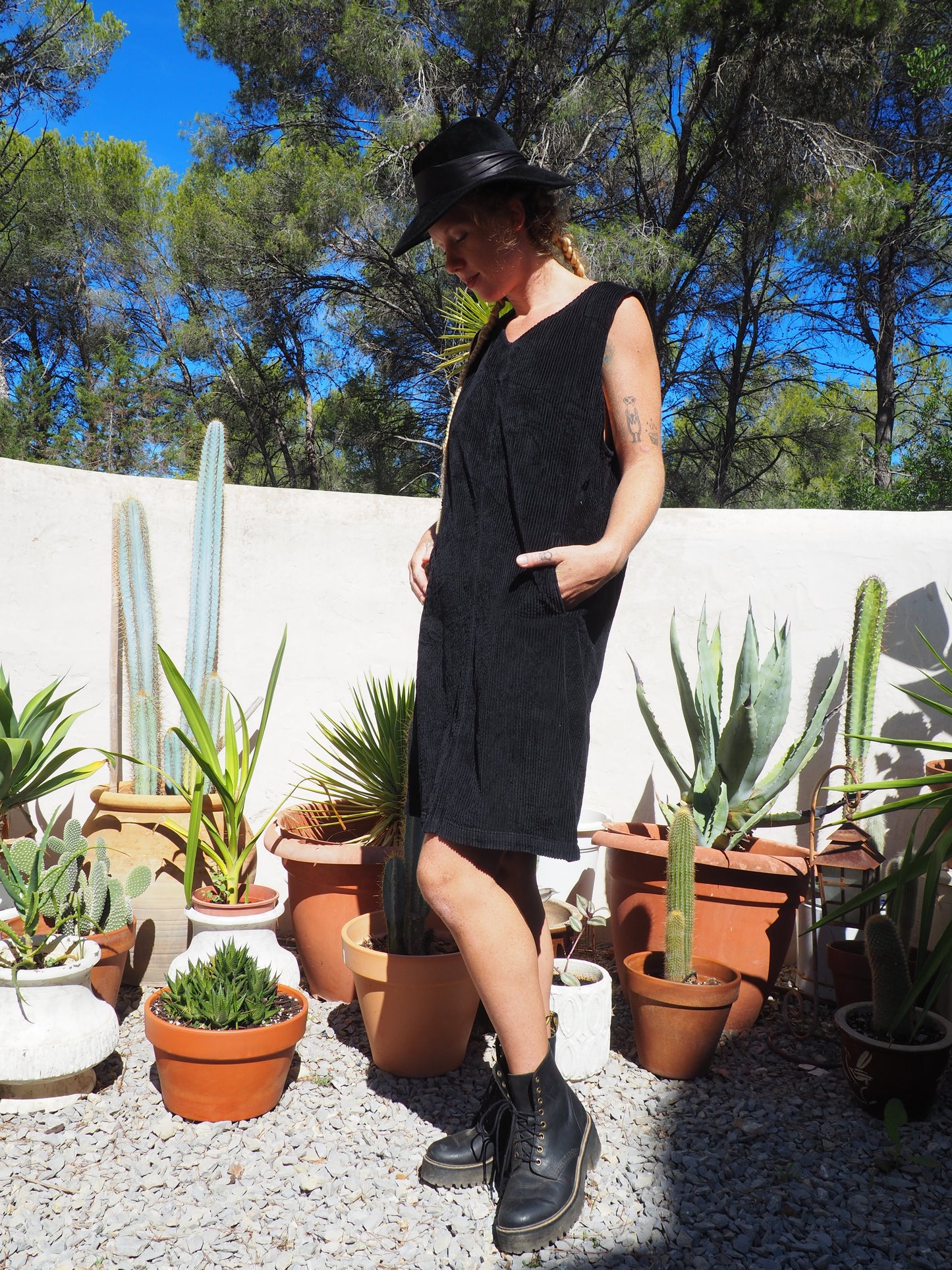 Vintage 1980’s black corduroy short dress with pockets