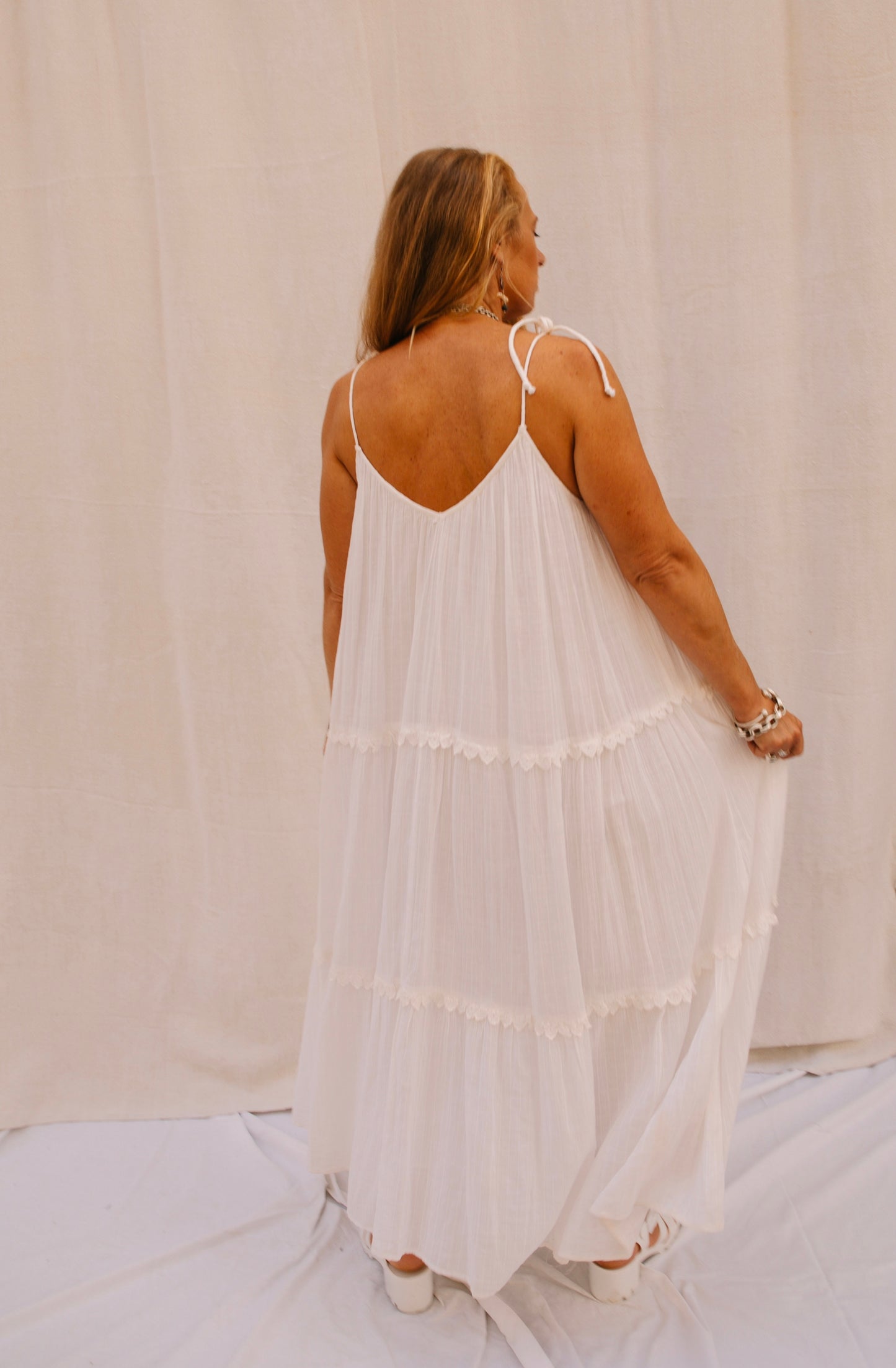 Vintage White Maxi Dress with Ruffle Detail – Made by Vagabond Ibiza