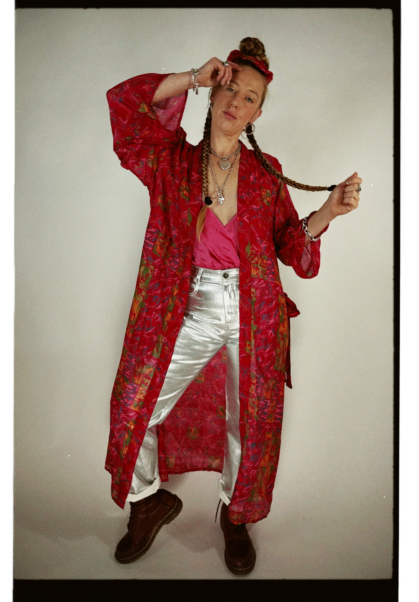 The Kardash Long Kimono – Up-cycled Vintage Sari long Kimono Robe with Waist Tie + Matching Scrunchy & Storage Bag