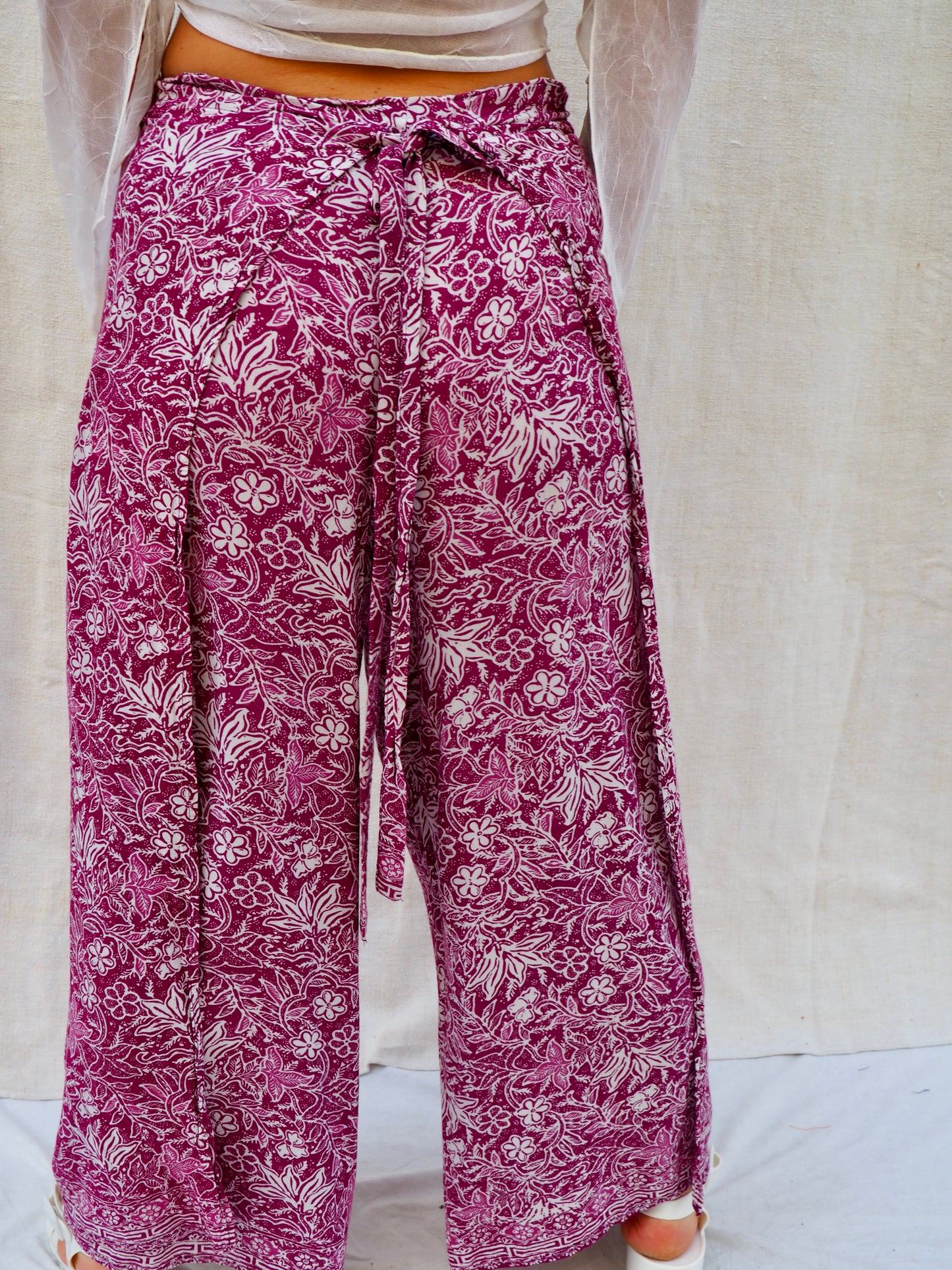 Vintage Indonesian Batik Wrap Pants with Side Splits