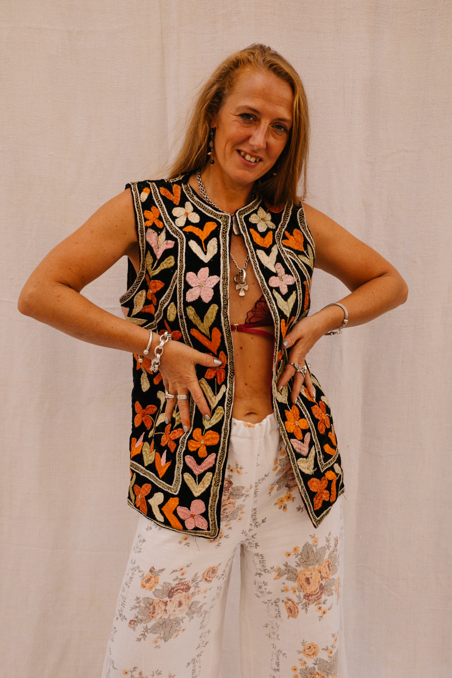 Vintage 1970s floral Embroidered Bohemian Waistcoat