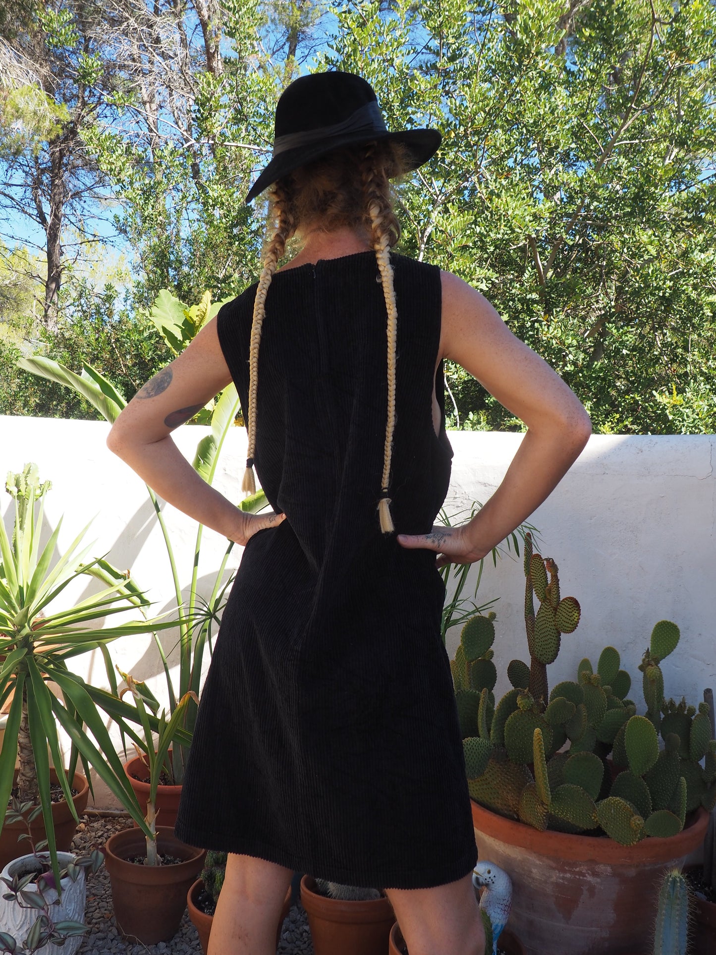 Vintage 1980’s black corduroy short dress with pockets