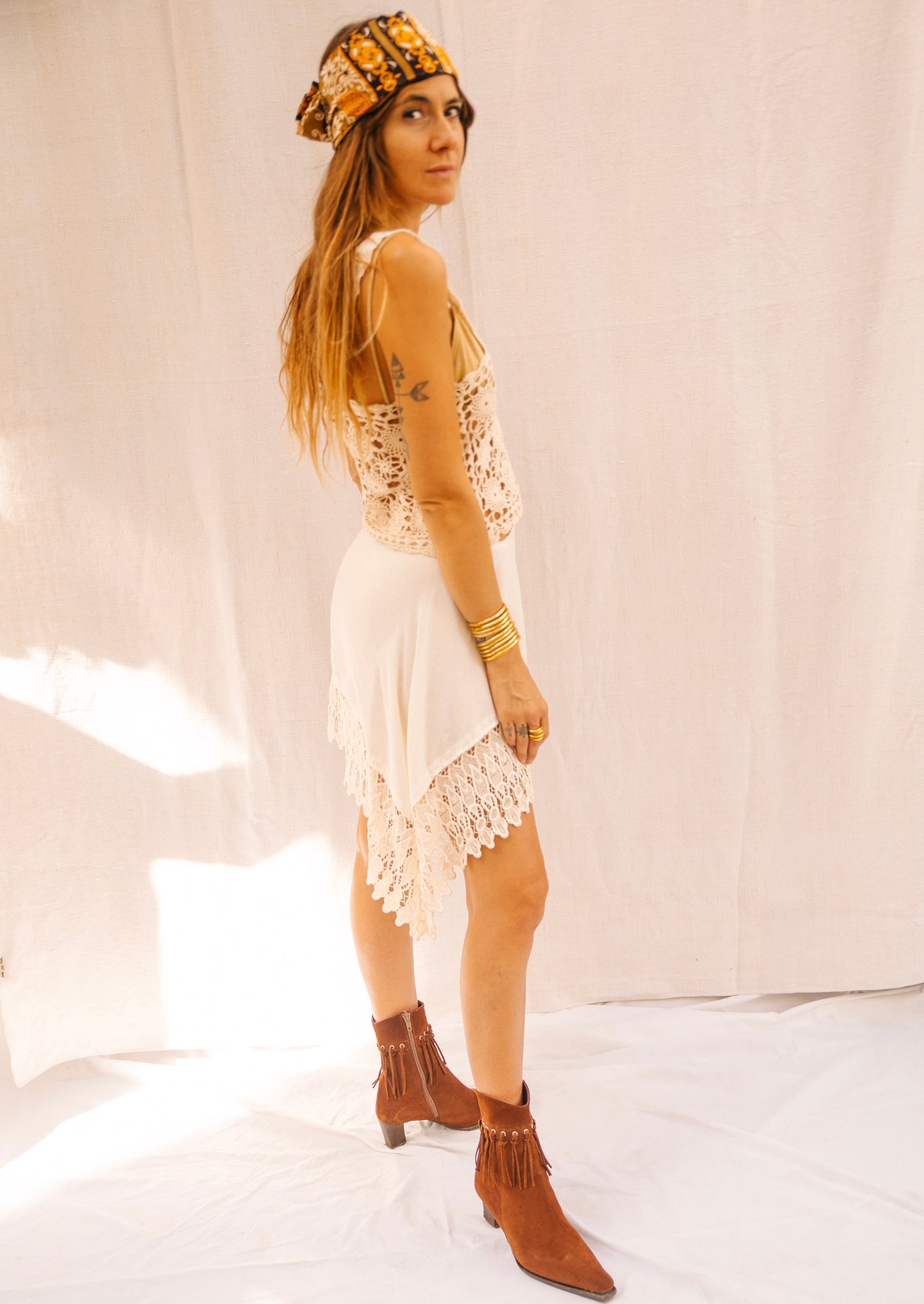 Up-cycled Wraparound Cotton & Lace Skirt – Handmade by Vagabond Ibiza