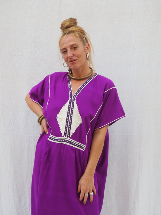 Vintage Purple Kaftan with Silver Embroidery